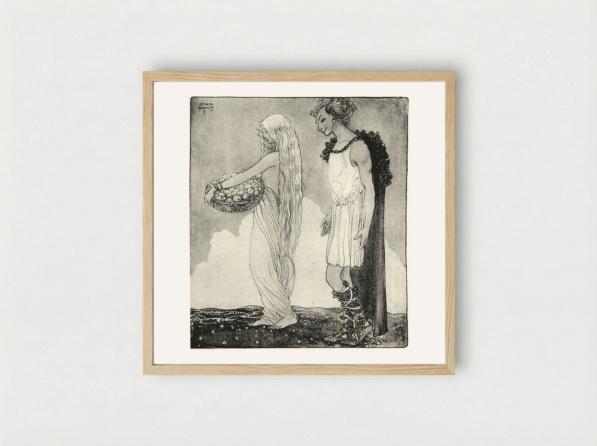 Loki and Idun - John Bauer - Framed Print Wood