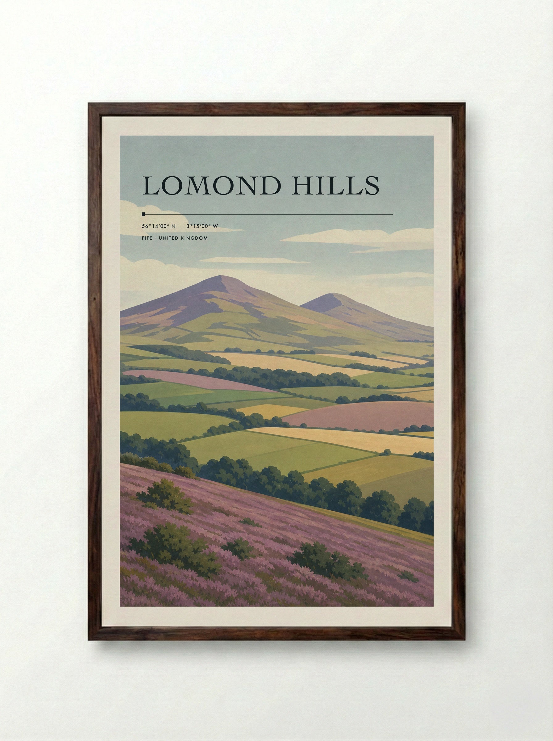 Lomond Hills Fife United Kingdom Travel Poster - Framed Print Dark Wood
