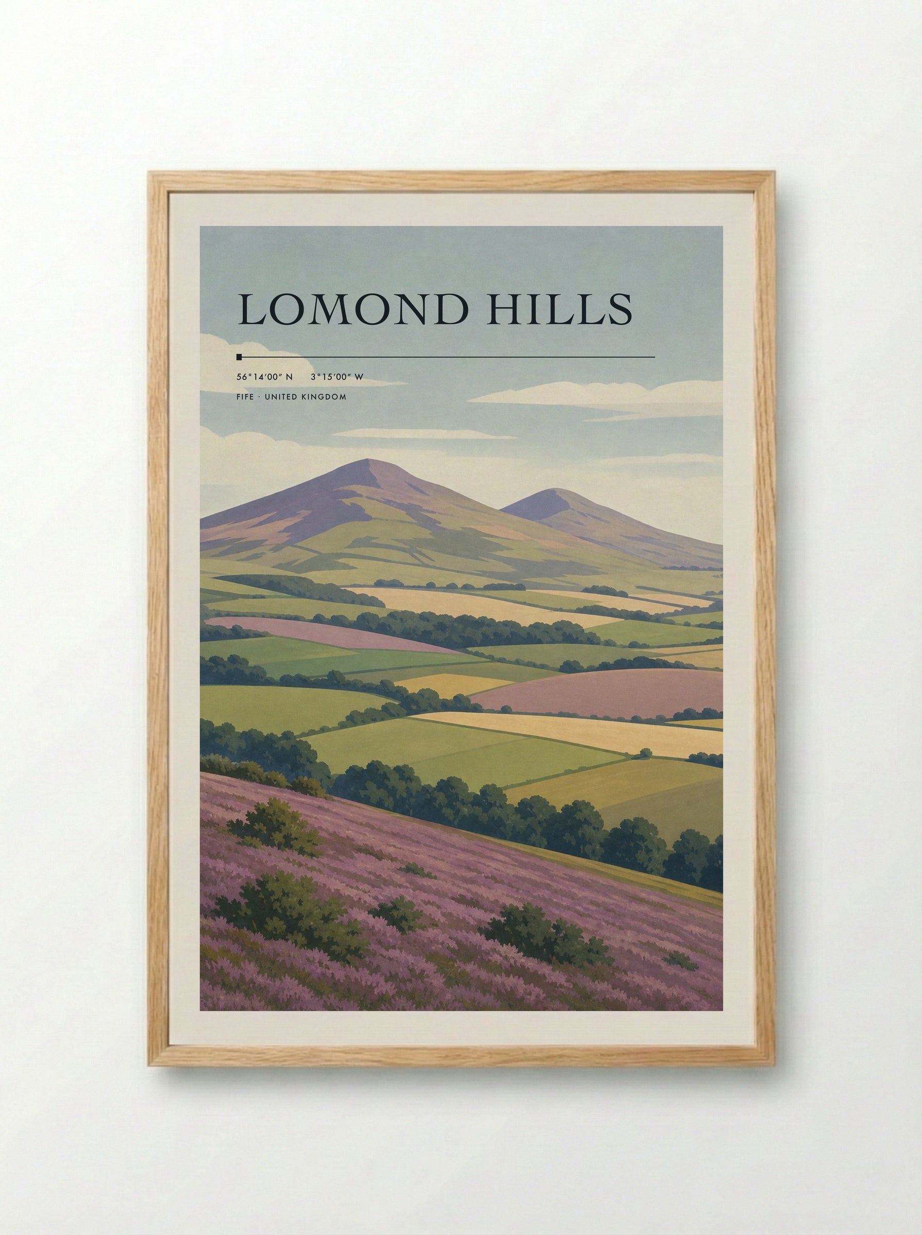 Lomond Hills Fife United Kingdom Travel Poster - Framed Print Wood