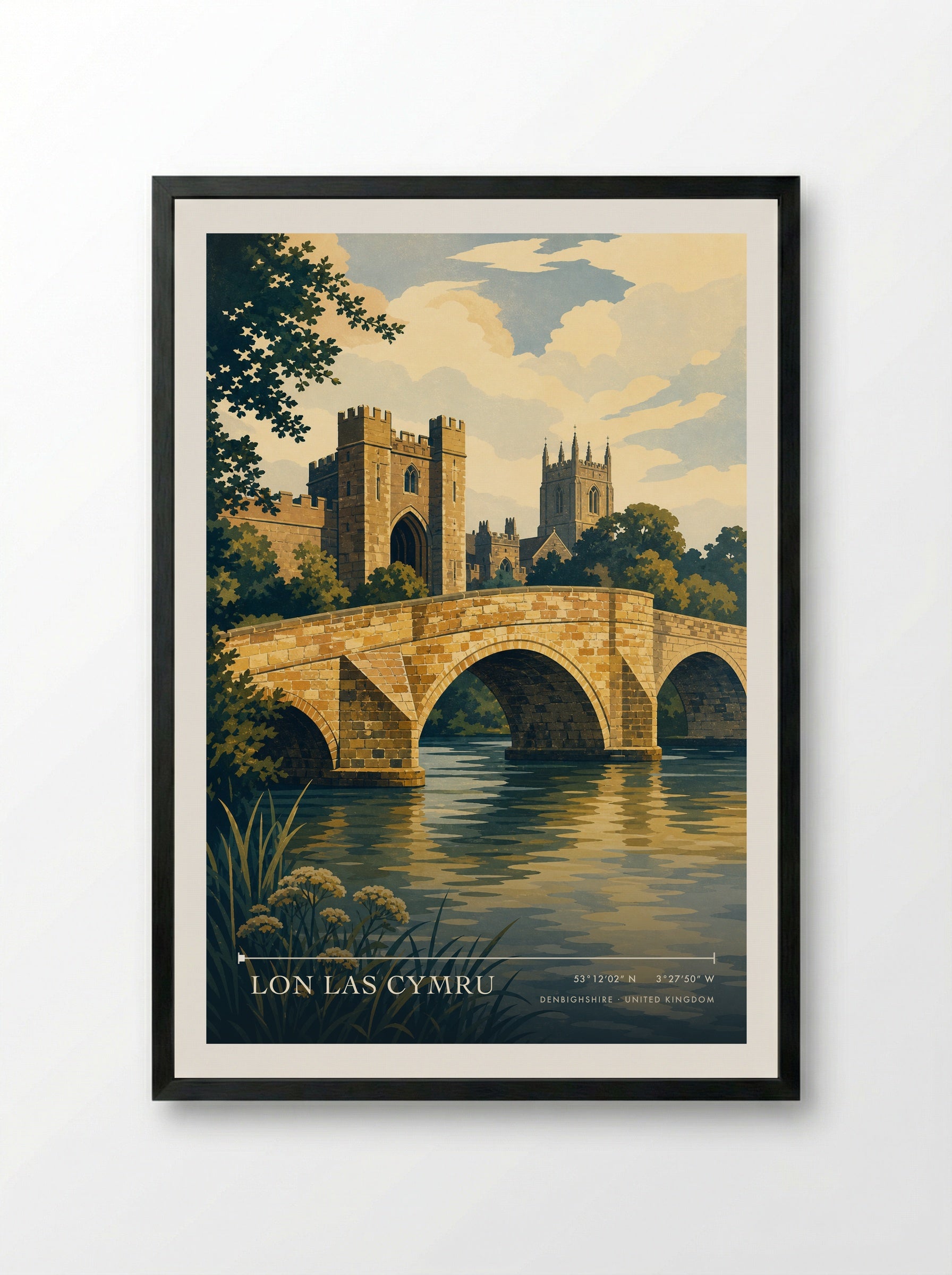 Lon Las Cymru Denbighshire United Kingdom Travel Poster - Framed Print Black