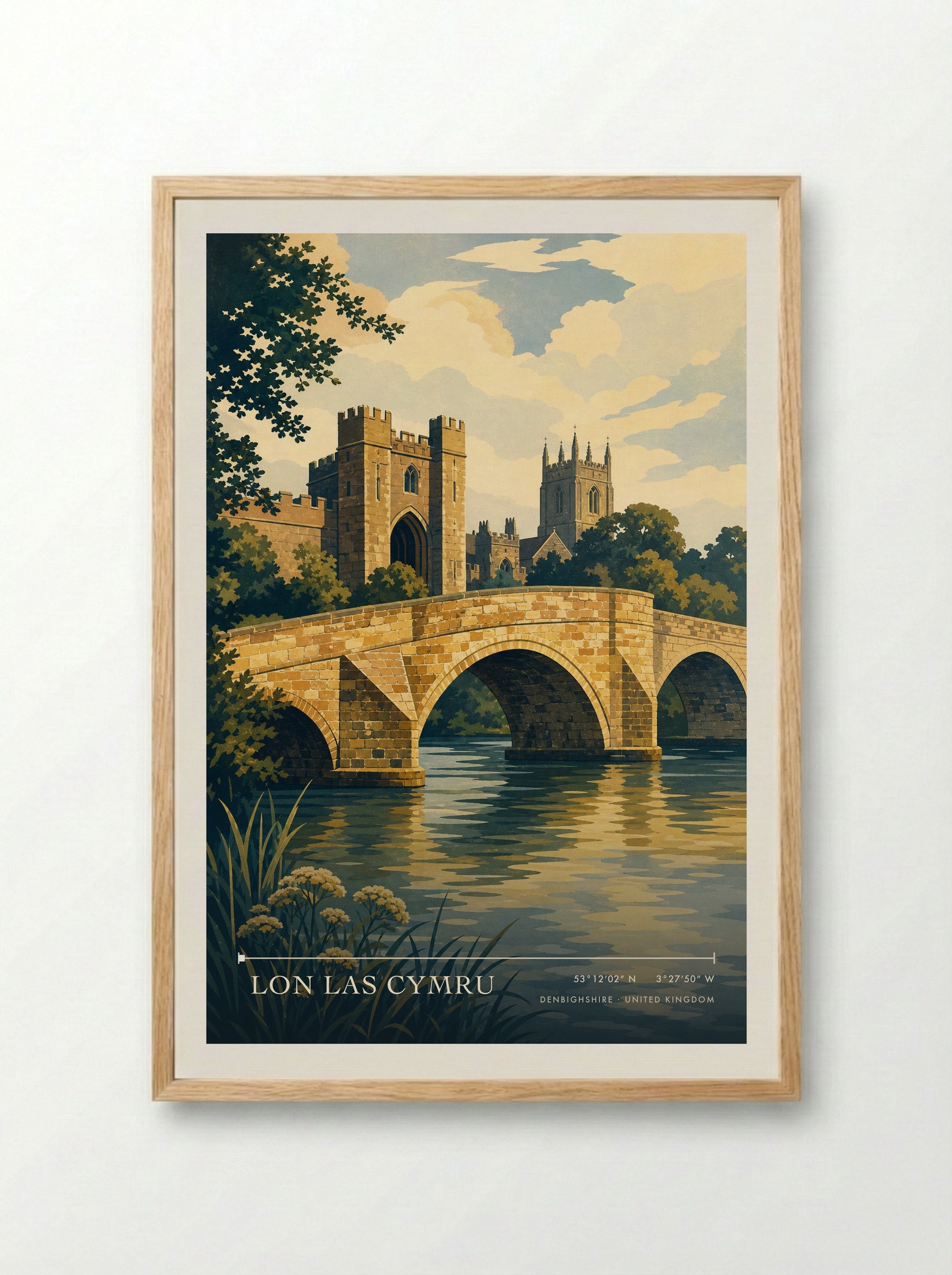 Lon Las Cymru Denbighshire United Kingdom Travel Poster - Framed Print Wood