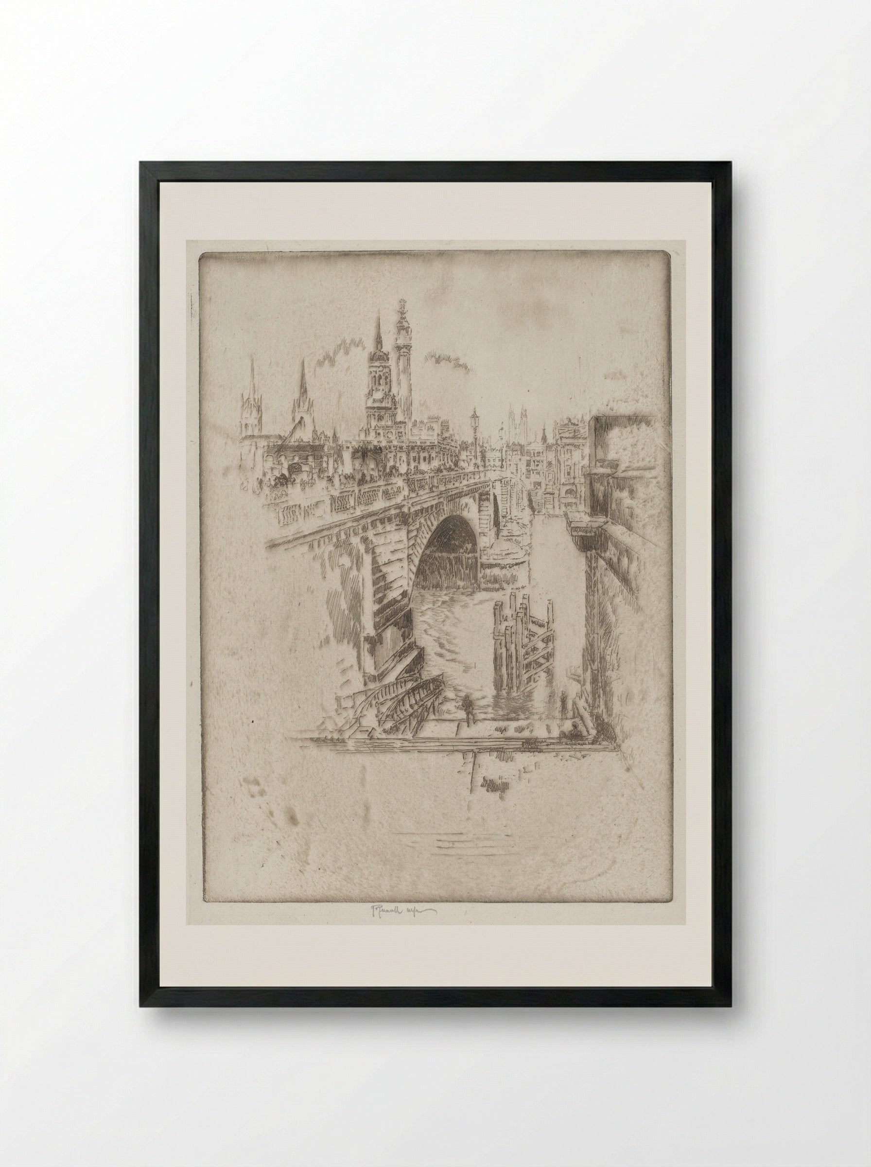London Bridge Stairs - Joseph Pennell - Framed Print Black