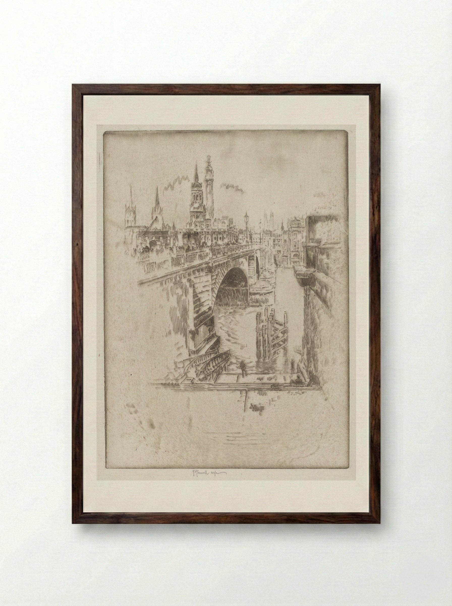 London Bridge Stairs - Joseph Pennell - Framed Print Dark Wood