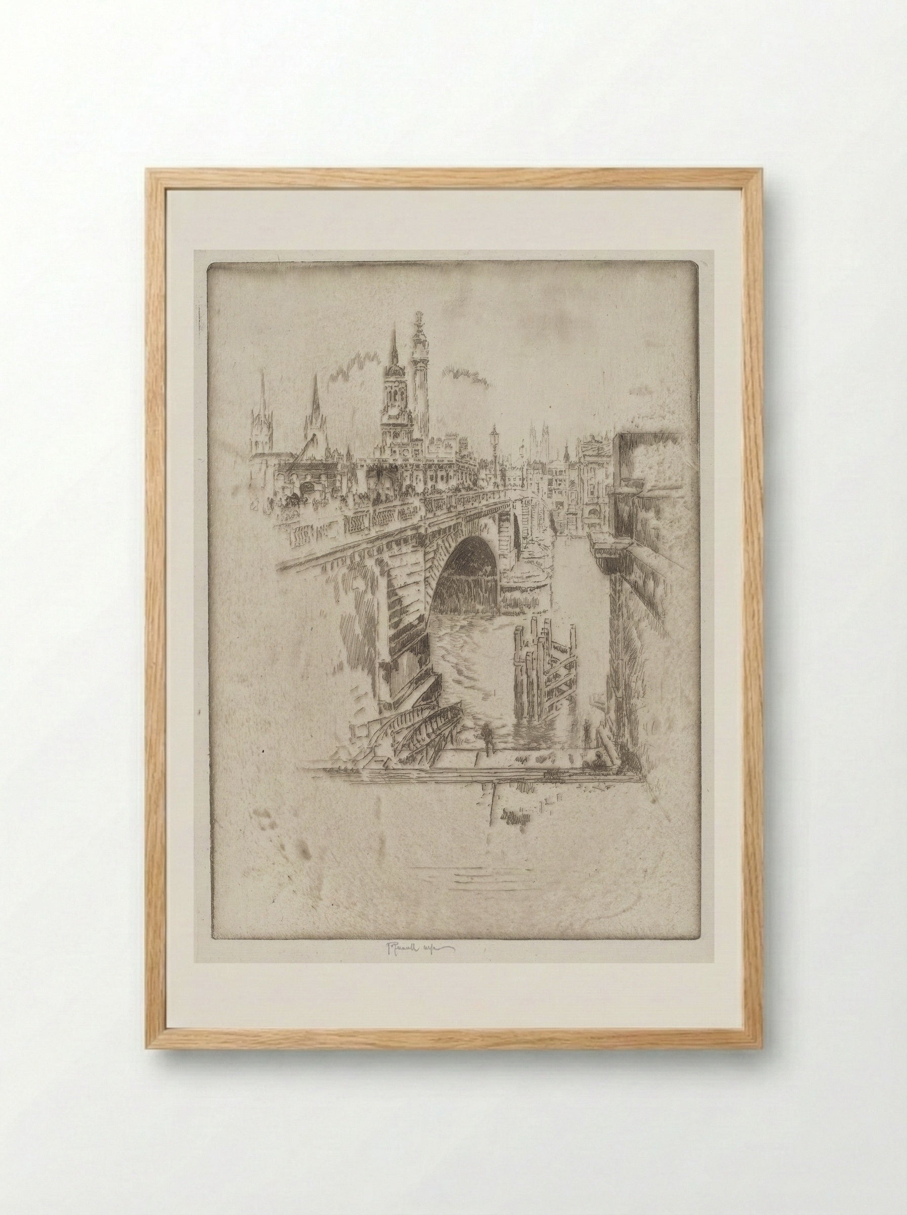 London Bridge Stairs - Joseph Pennell - Framed Print Wood