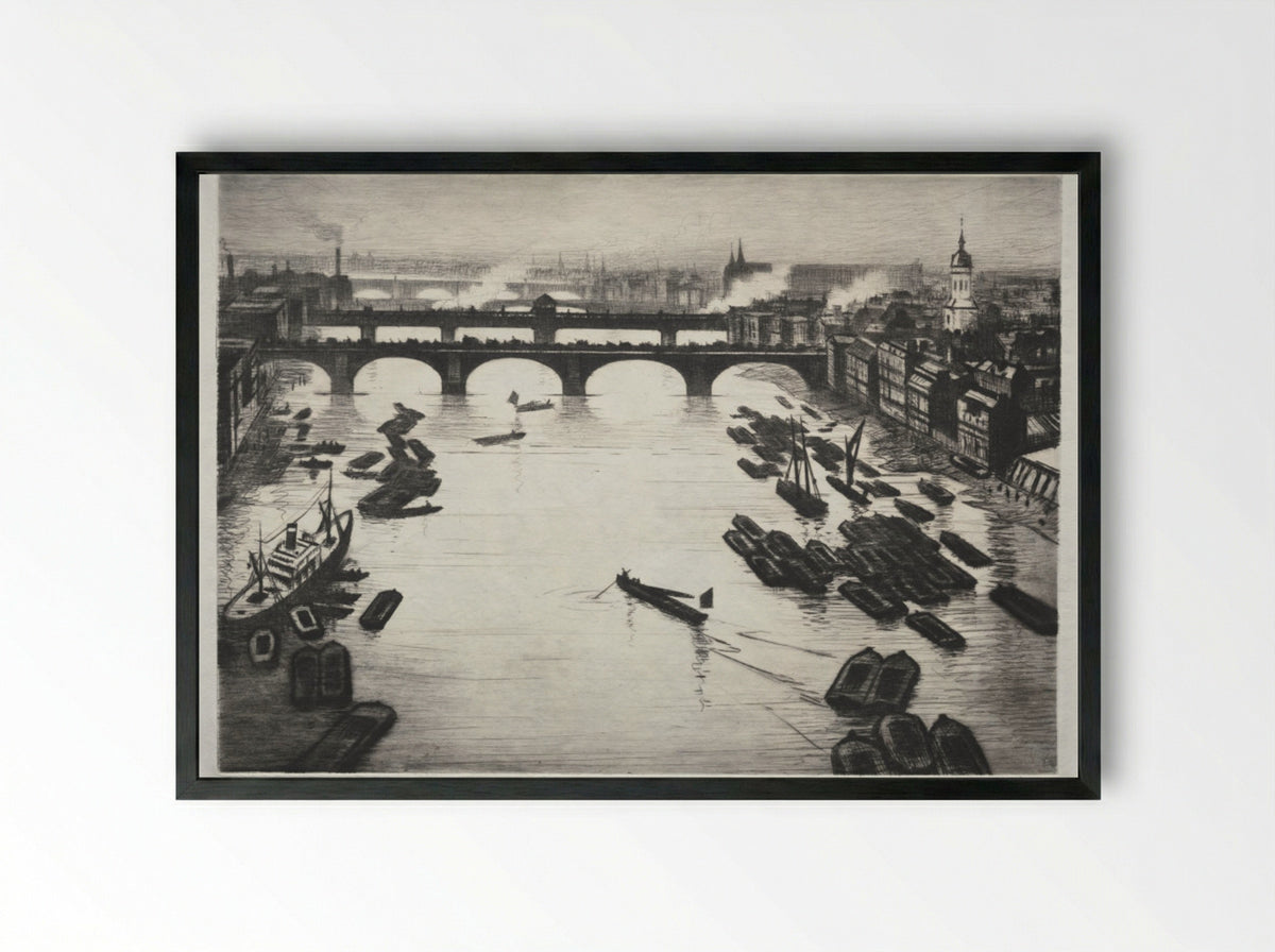 London Bridges - Christopher Nevinson - Framed Print Black