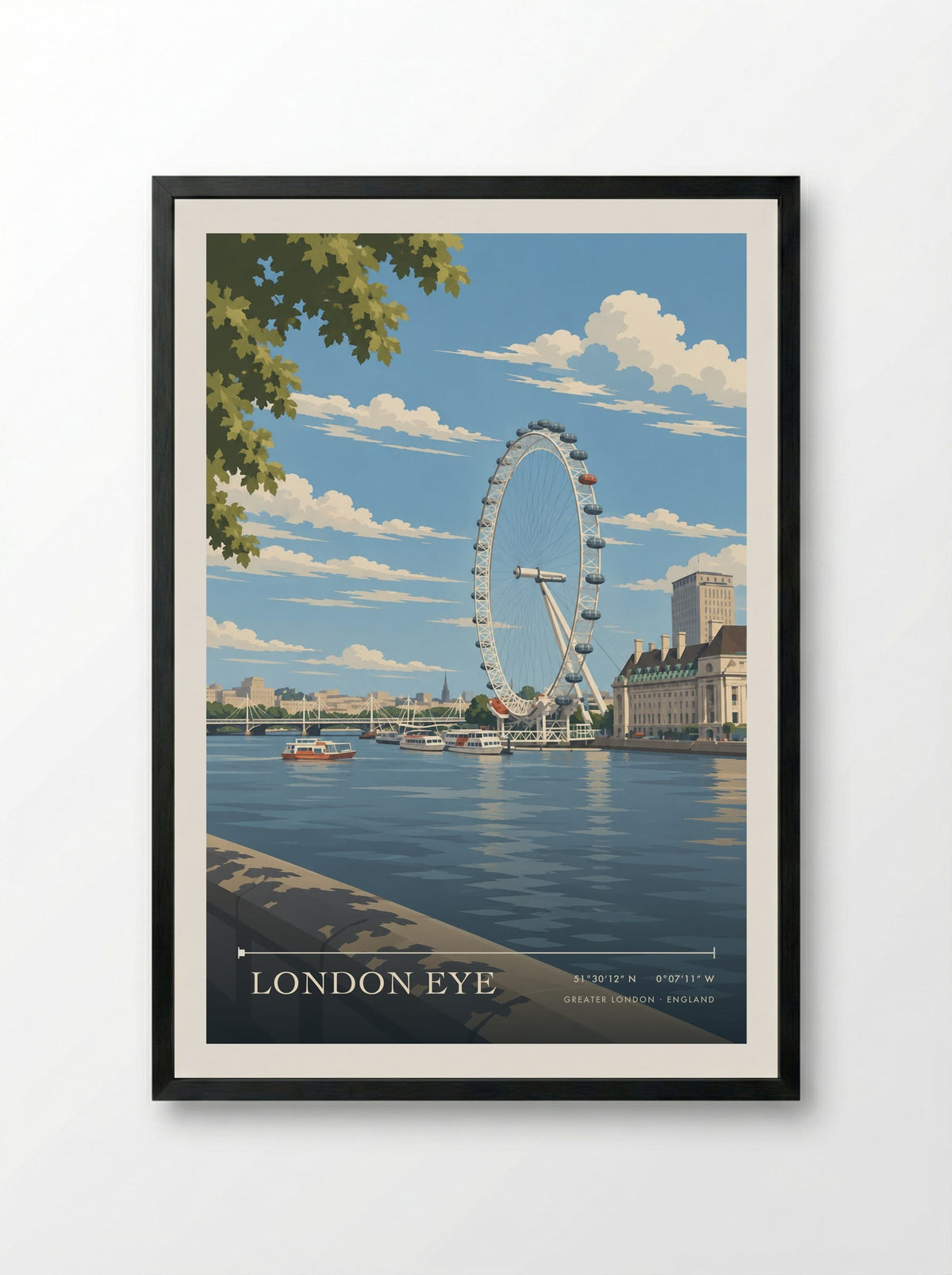 London Eye, Greater London | Travel Poster - Framed Print Black