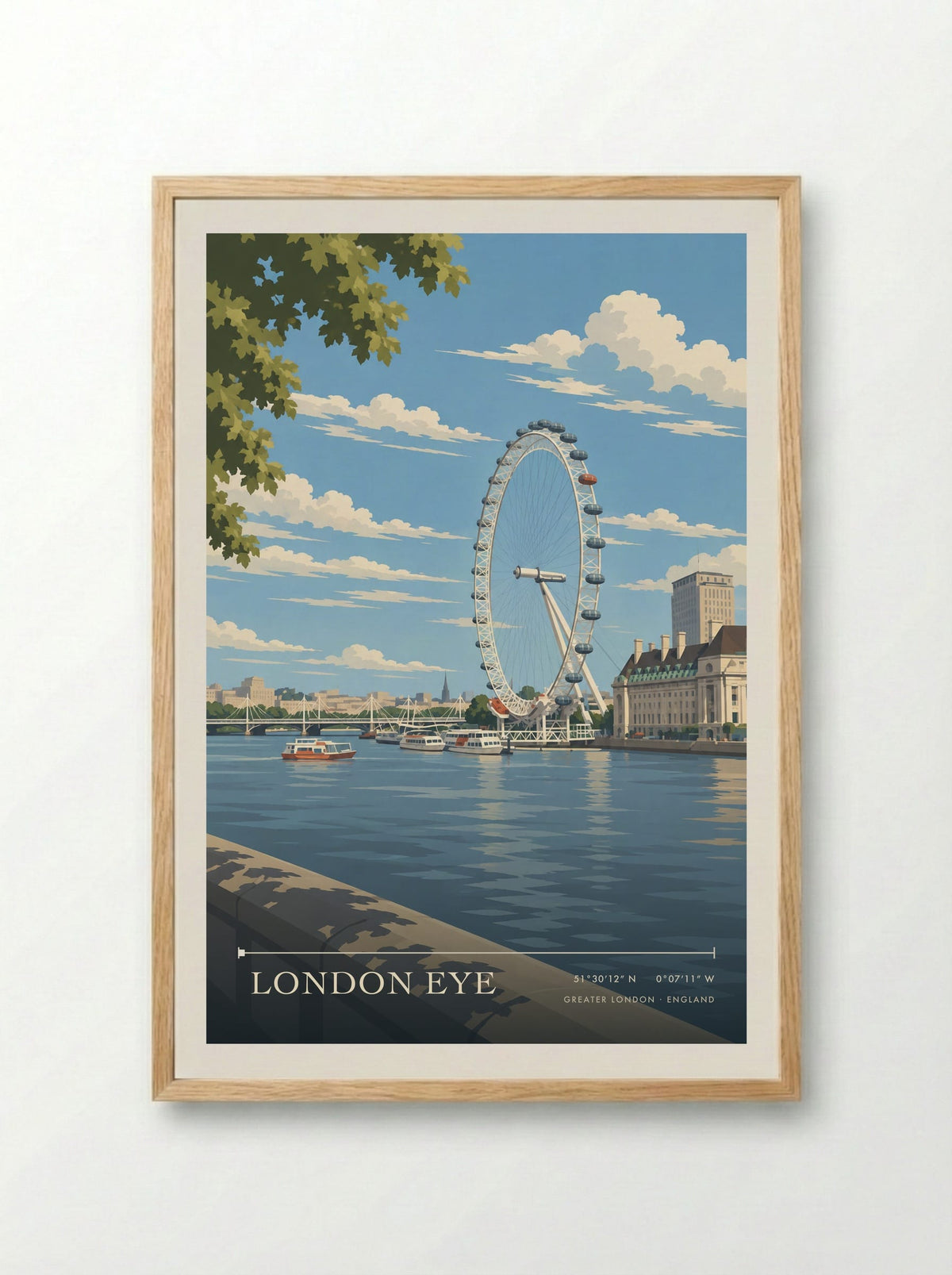 London Eye, Greater London | Travel Poster - Framed Print Wood