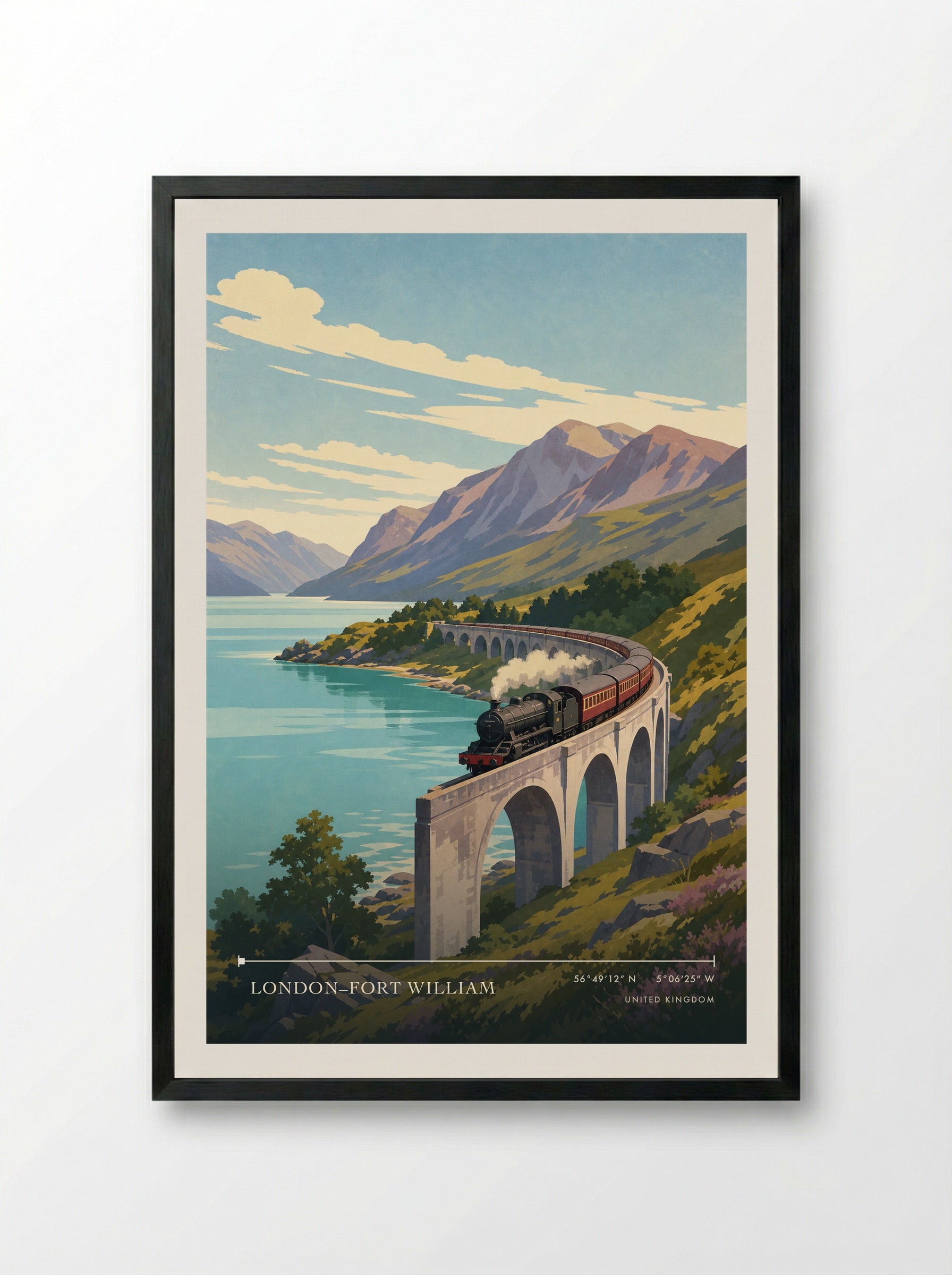 London–Fort William United Kingdom Travel Poster - Framed Print Black