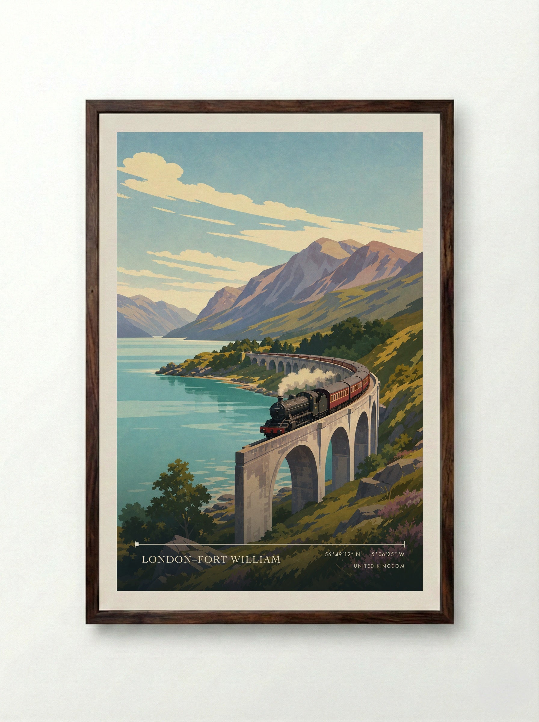 London–Fort William United Kingdom Travel Poster - Framed Print Dark Wood