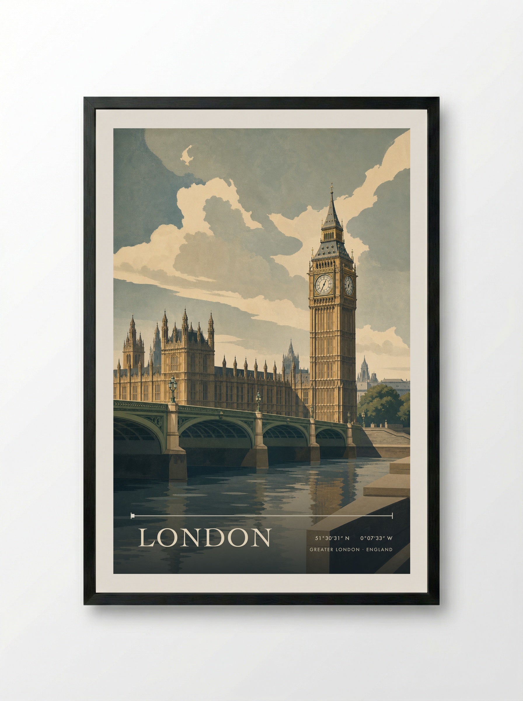 London Greater London England Travel Poster - Framed Print Black