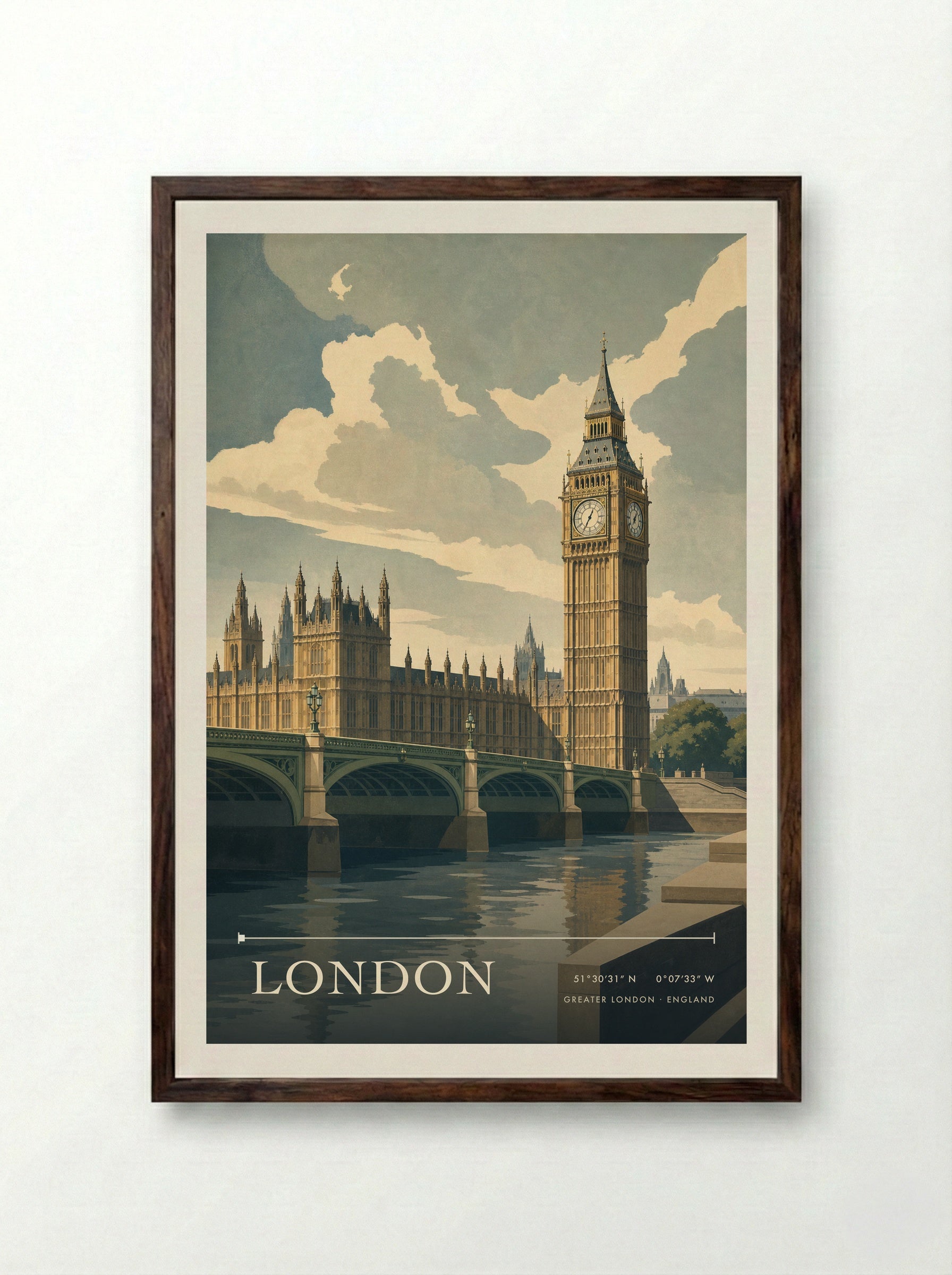 London Greater London England Travel Poster - Framed Print Dark Wood