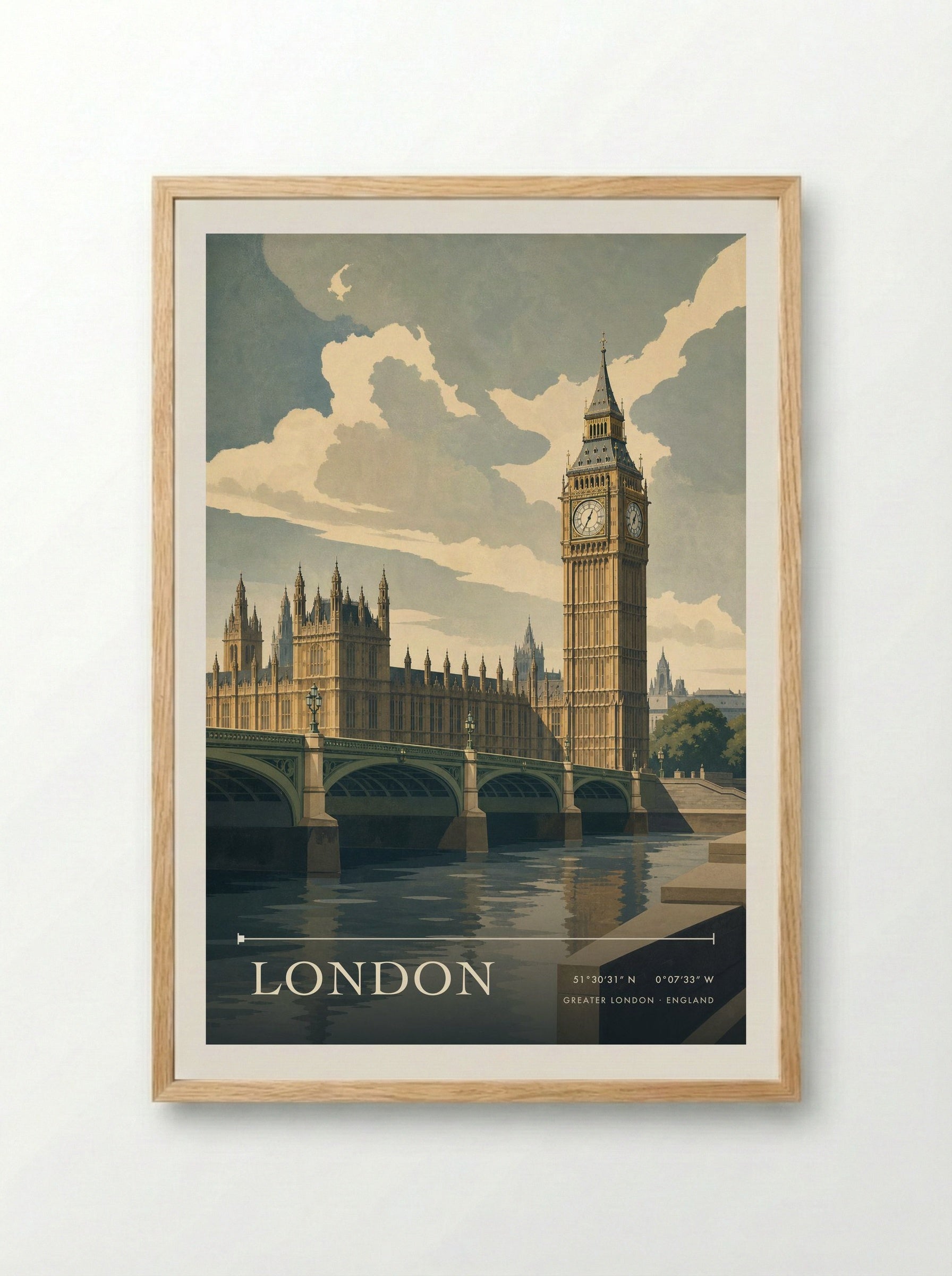 London Greater London England Travel Poster - Framed Print Wood
