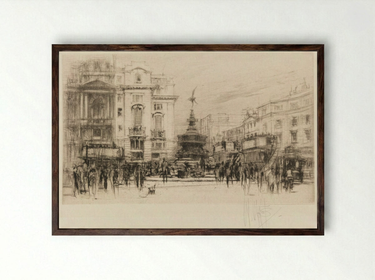 London Set: Piccadilly Circus (with Criterion Theatre) - William Walcot - Framed Print Dark Wood