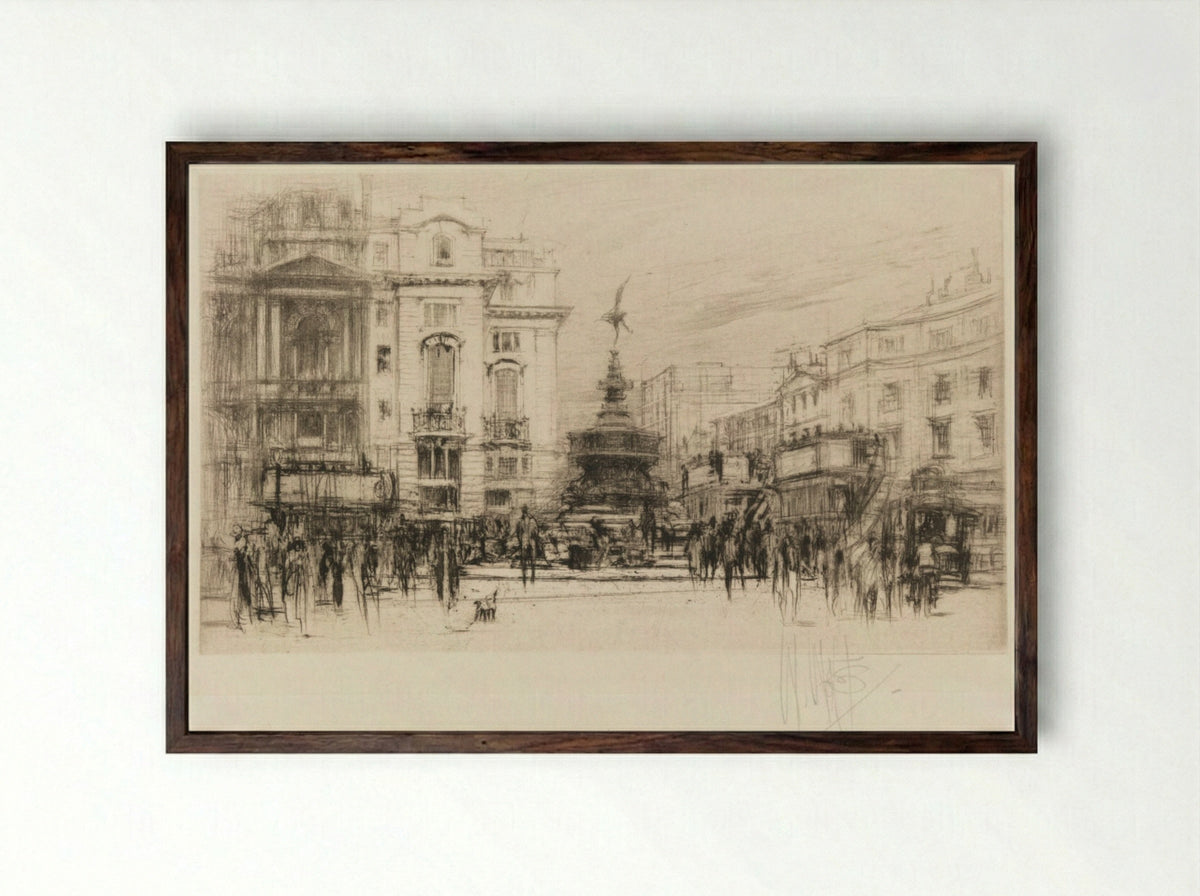 London Set: Piccadilly Circus (with Criterion Theatre) - William Walcot - Framed Print Dark Wood