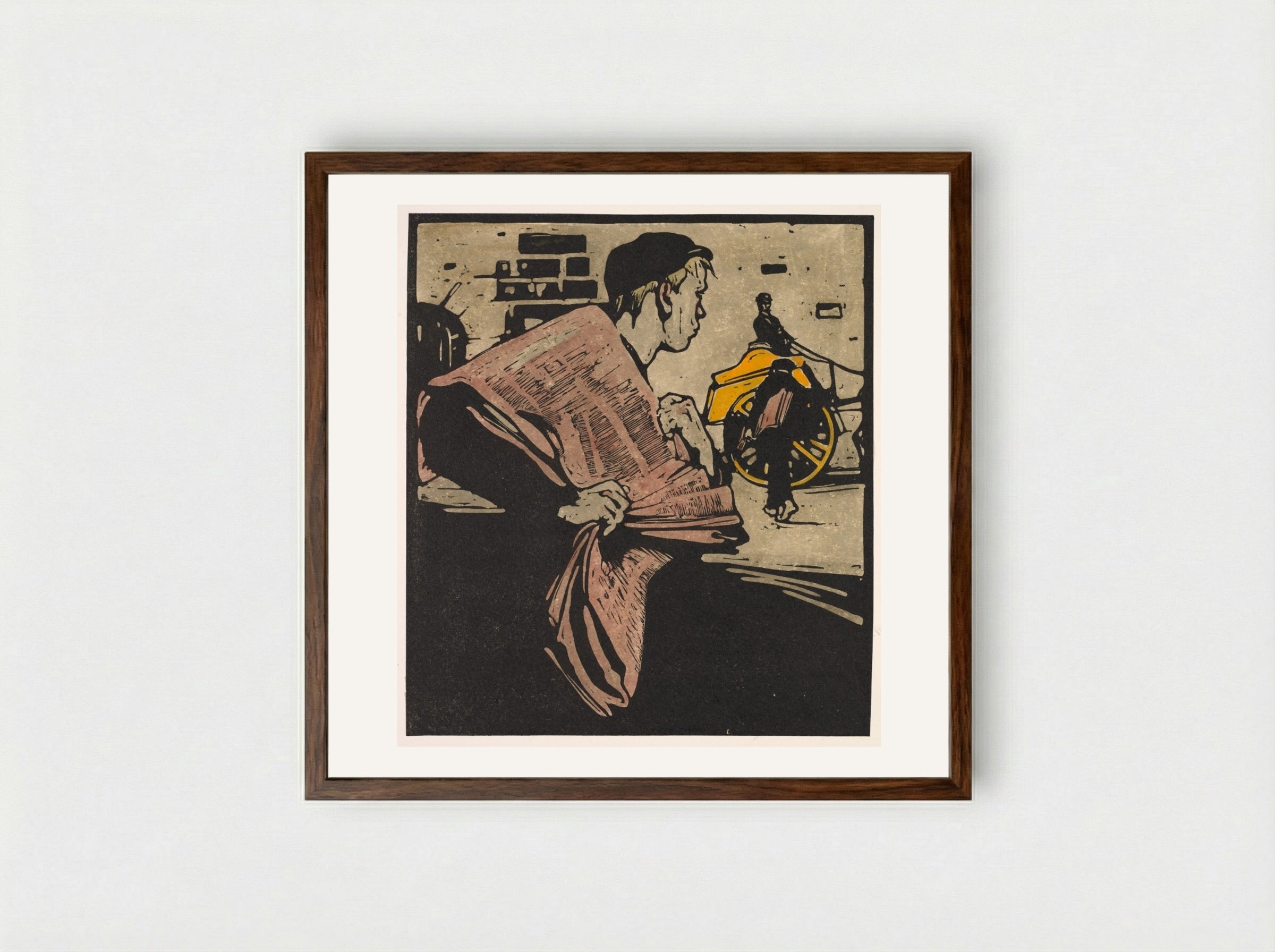 London Types: News-boy - William Nicholson - Framed Print Dark Wood