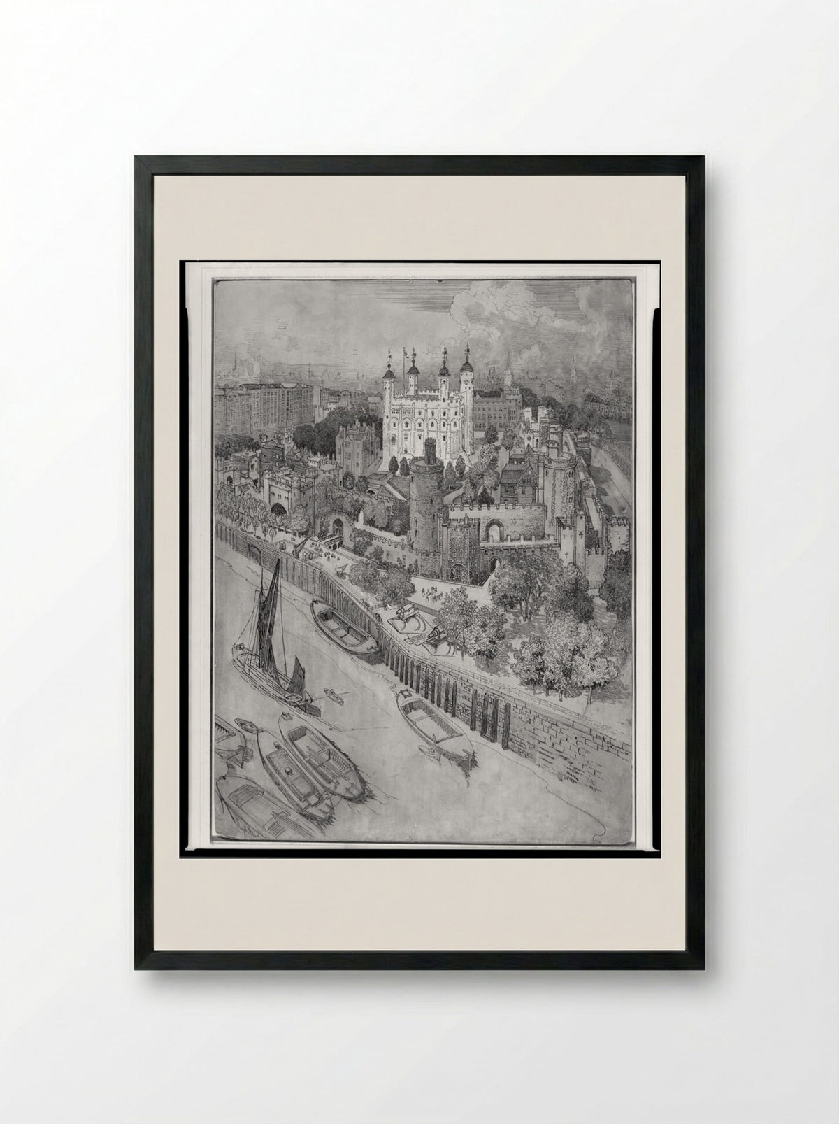 London from the River - Joseph Pennell - Framed Print Black
