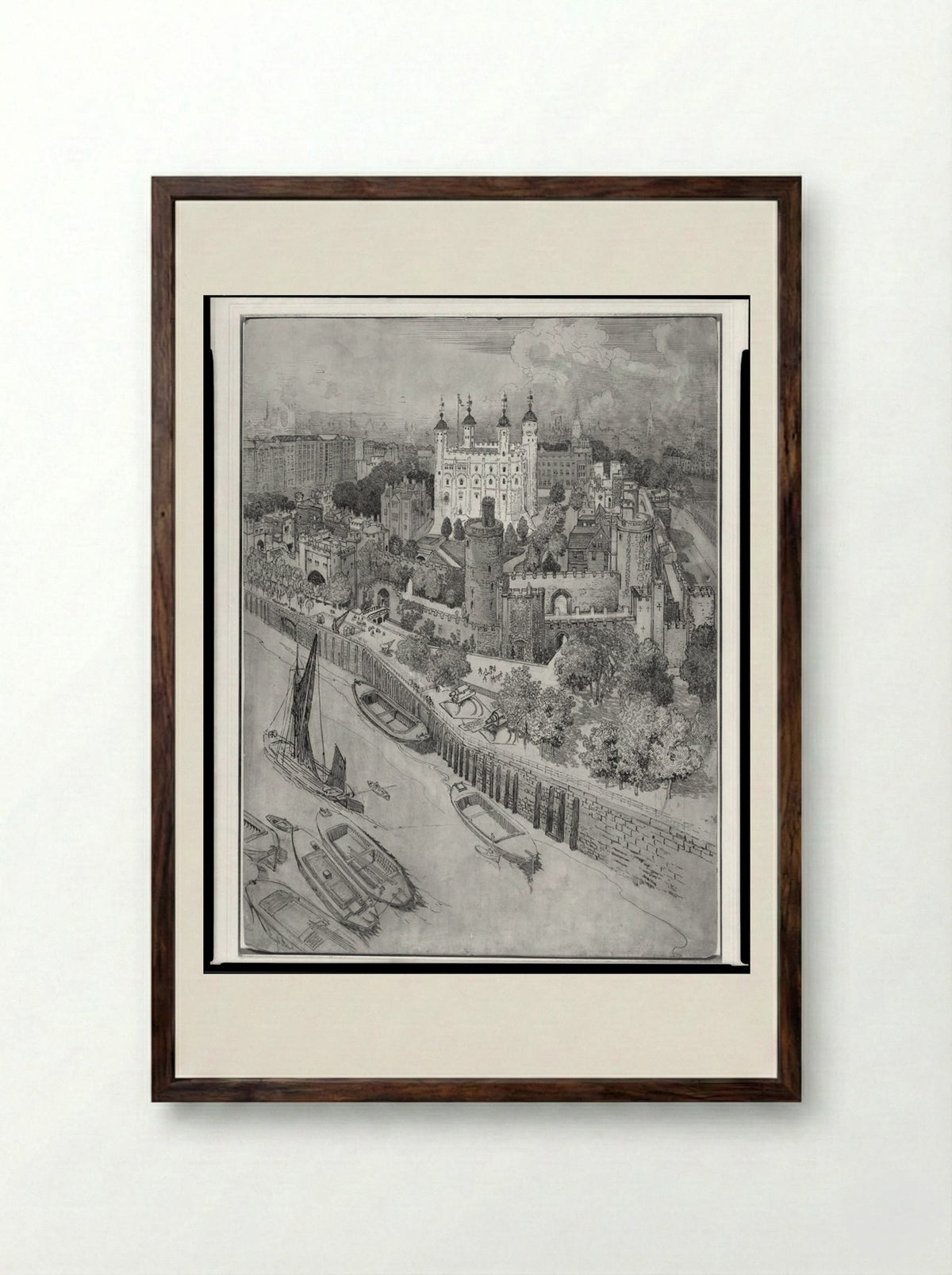 London from the River - Joseph Pennell - Framed Print Dark Wood