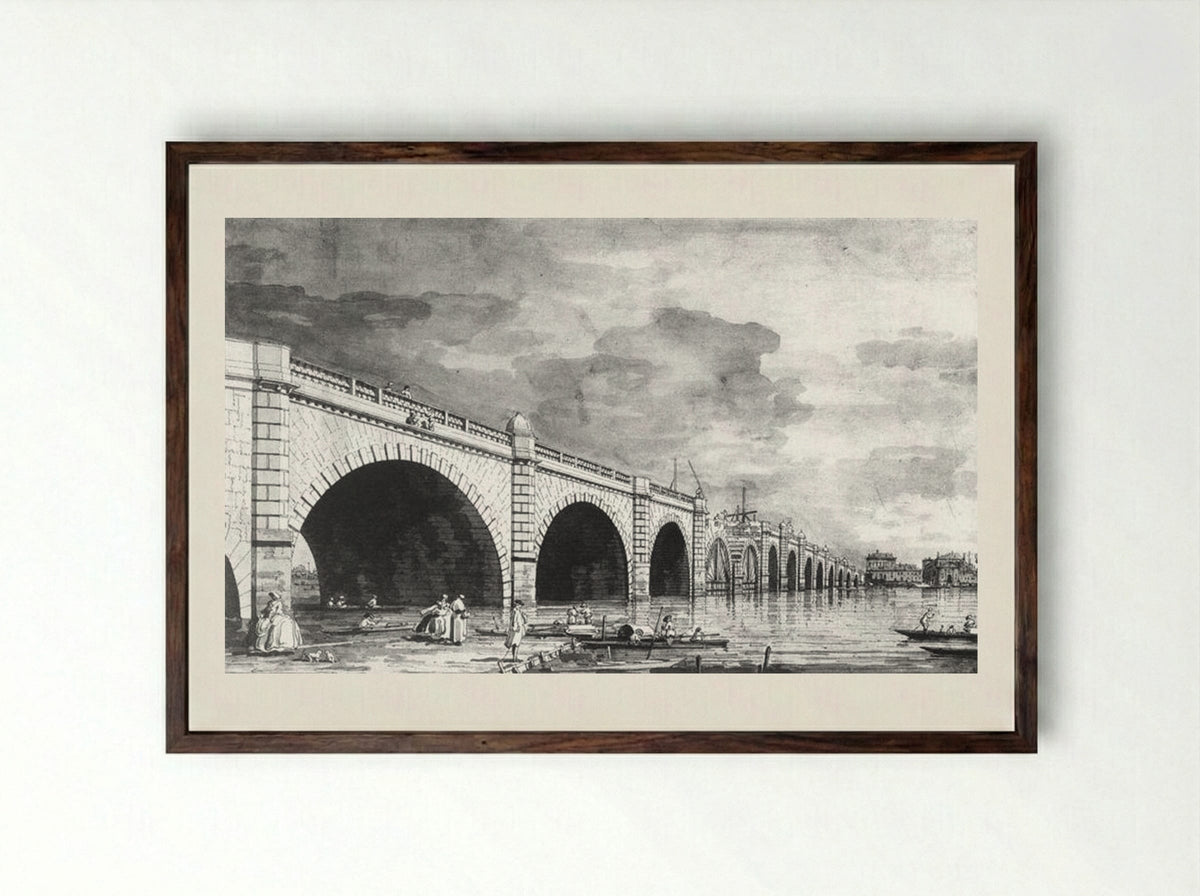 London: Westminster Bridge under Repair - Canaletto - Framed Print Dark Wood