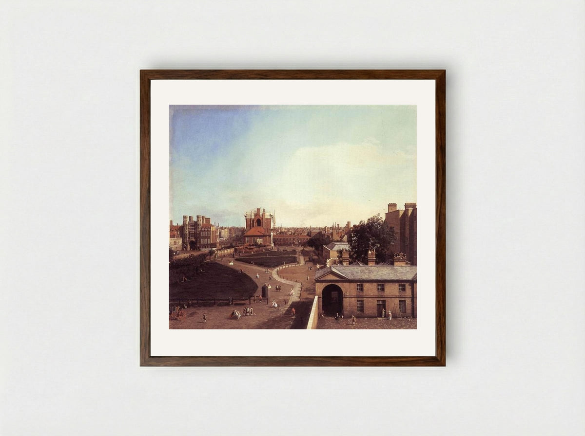 London: Whitehall and the Privy Garden from Richmond House - Canaletto - Framed Print Dark Wood