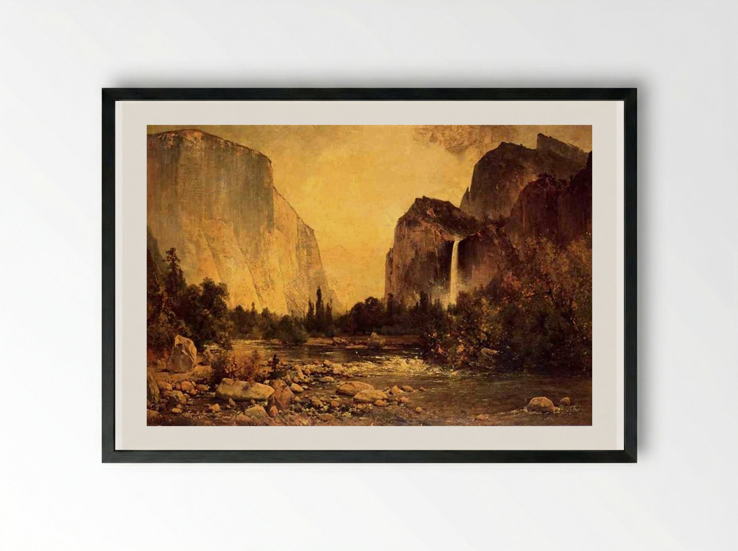 Lone Fisherman in Yosemite - Thomas Hill - Framed Print Black