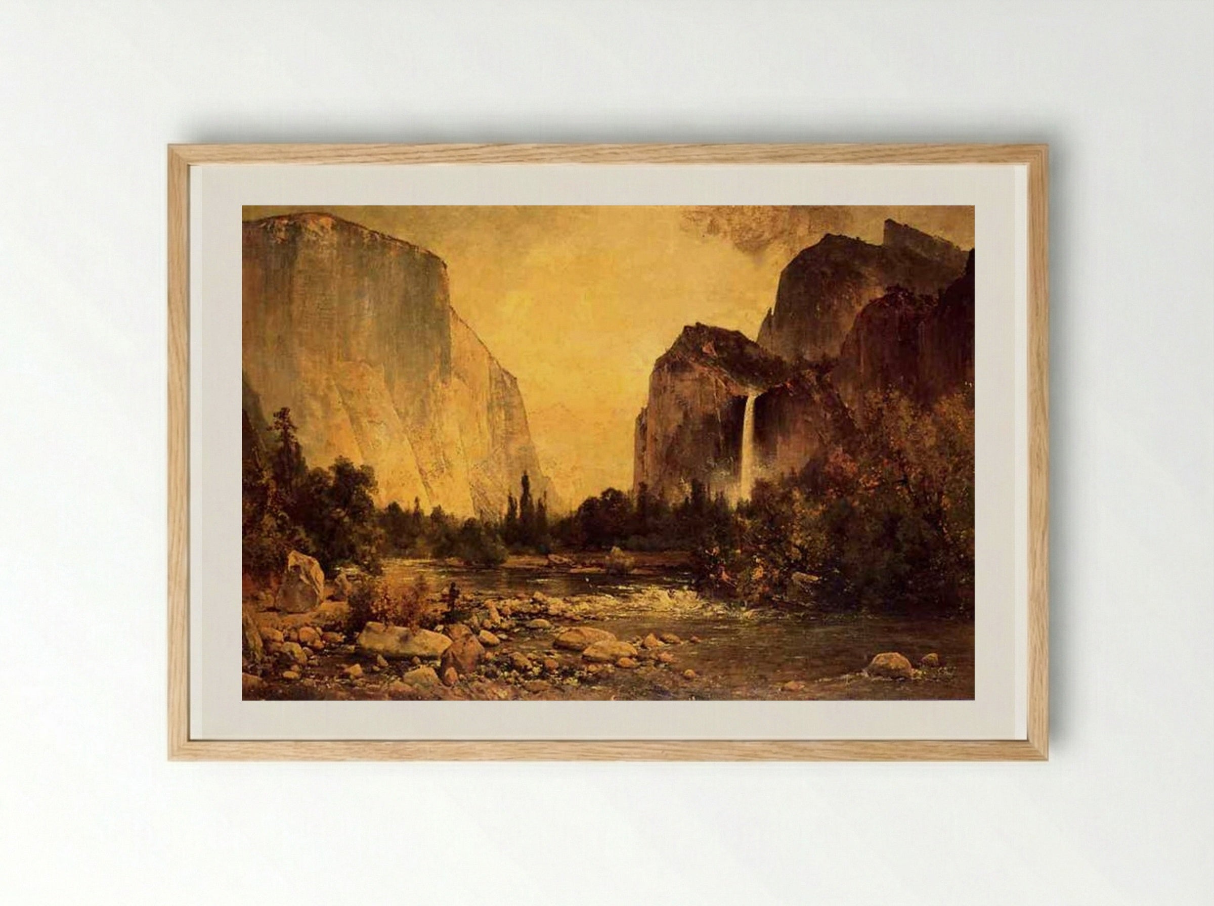 Lone Fisherman in Yosemite - Thomas Hill - Framed Print Wood