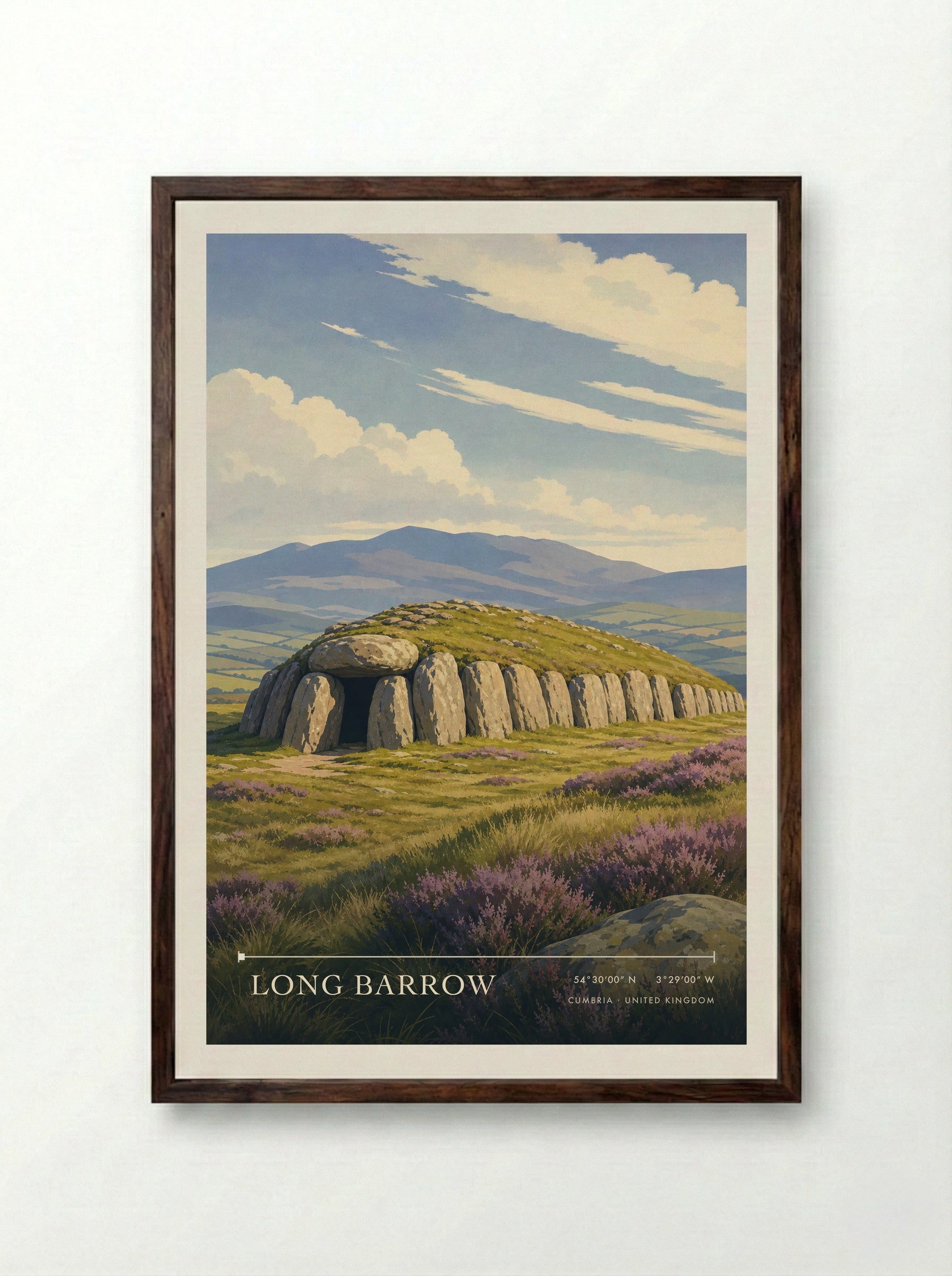 Long Barrow Cumbria United Kingdom Travel Poster - Framed Print Dark Wood