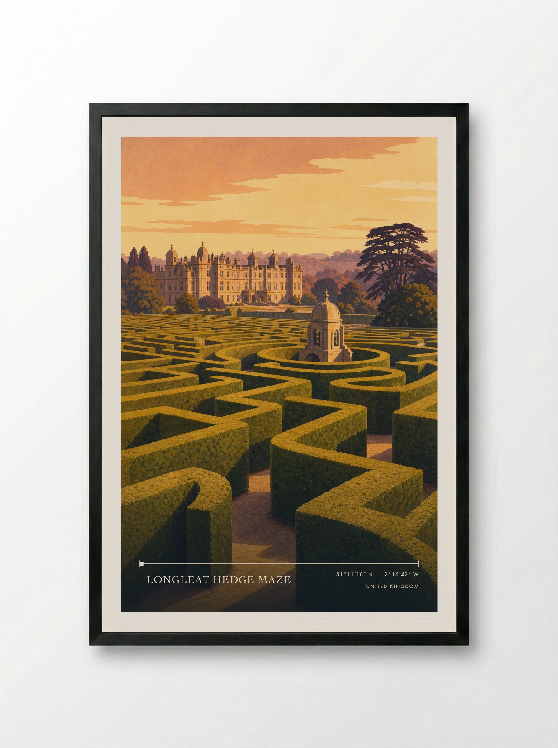 Longleat Hedge Maze United Kingdom Travel Poster - Framed Print Black