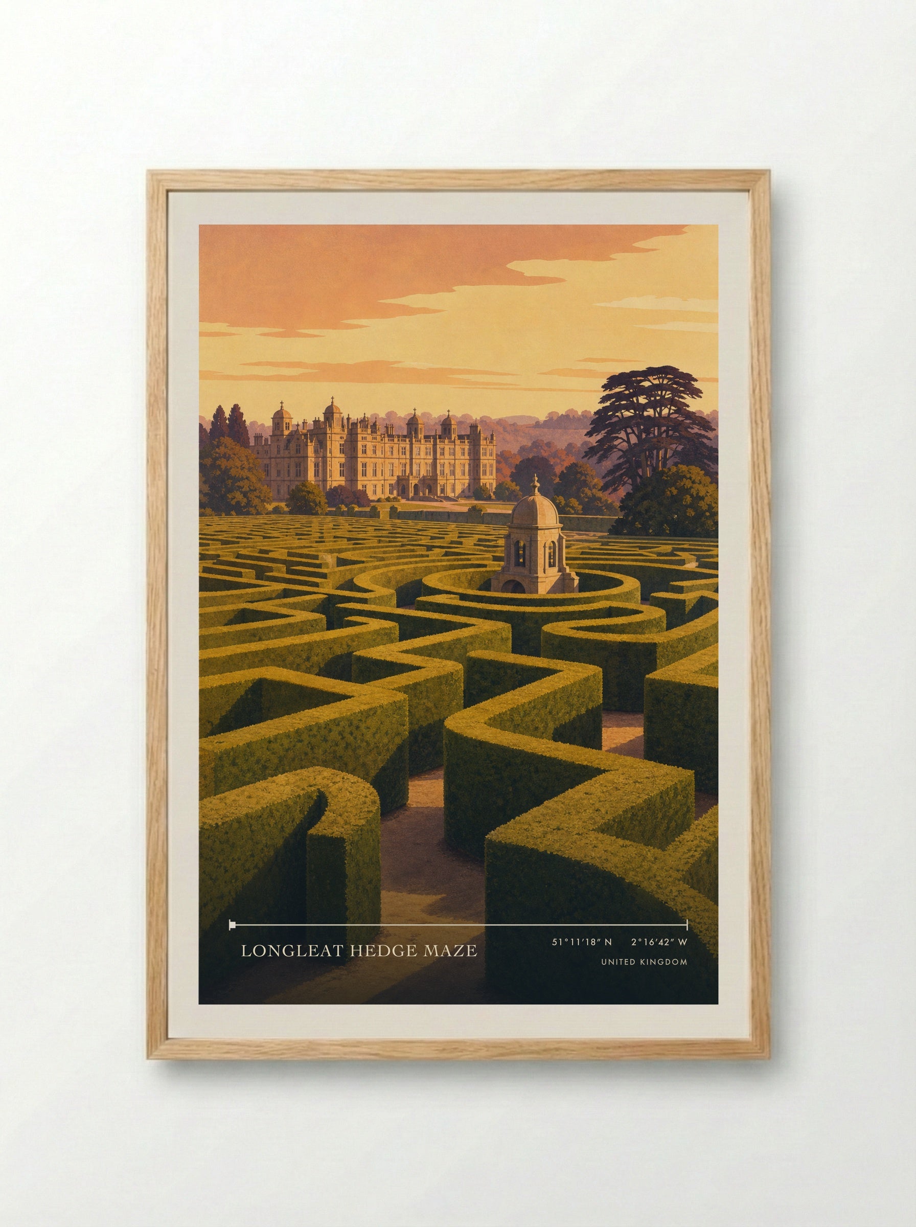 Longleat Hedge Maze United Kingdom Travel Poster - Framed Print Wood