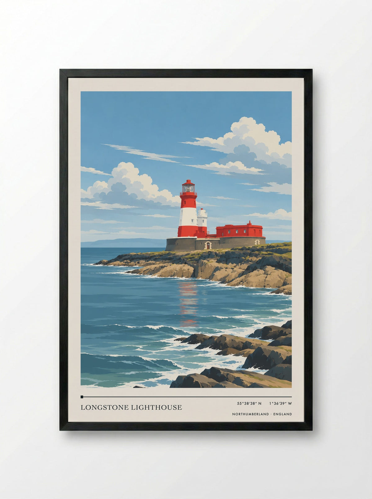 Longstone Lighthouse, Northumberland | Travel Poster - Framed Print Black