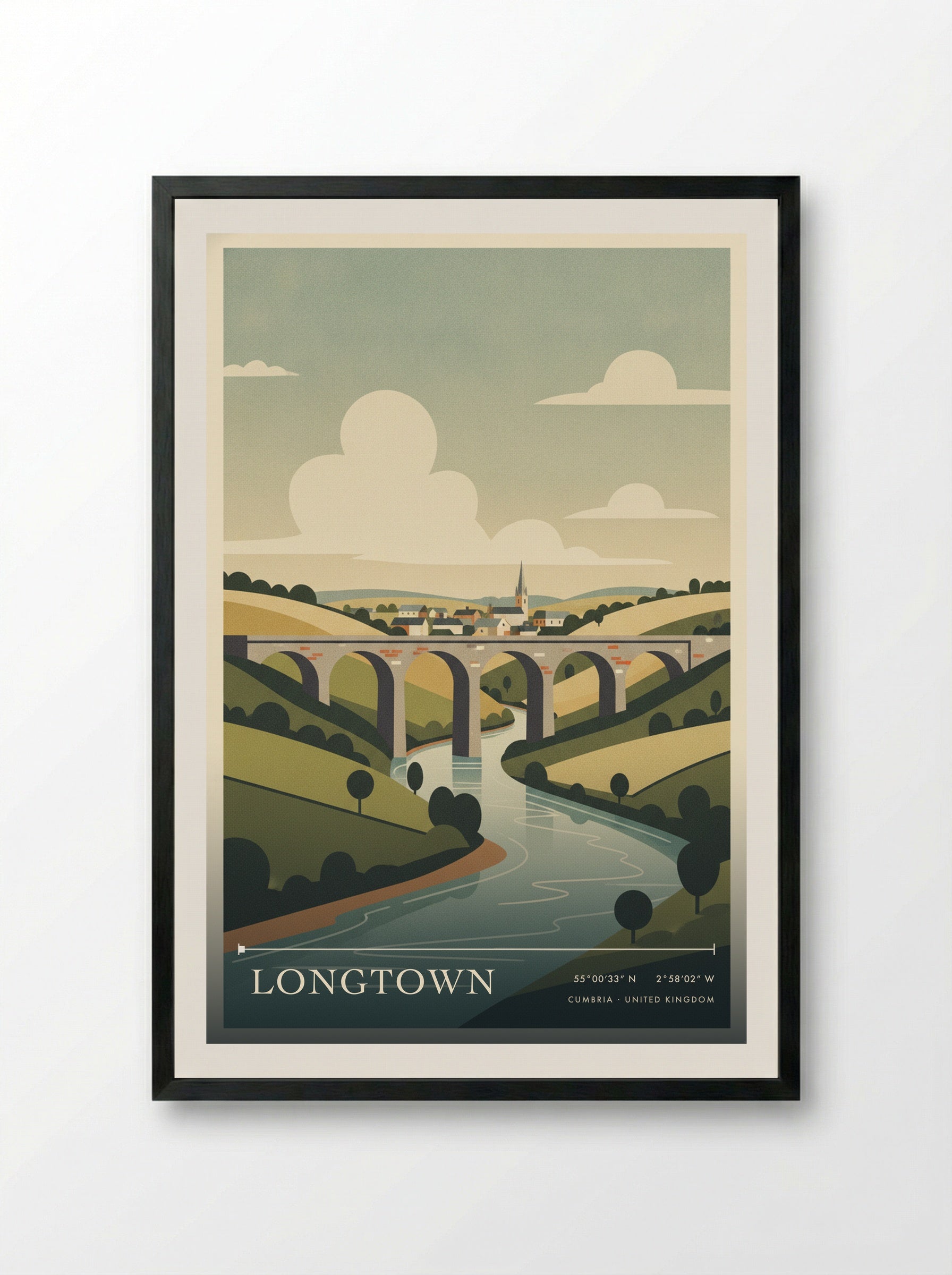 Longtown Cumbria United Kingdom Travel Poster - Framed Print Black