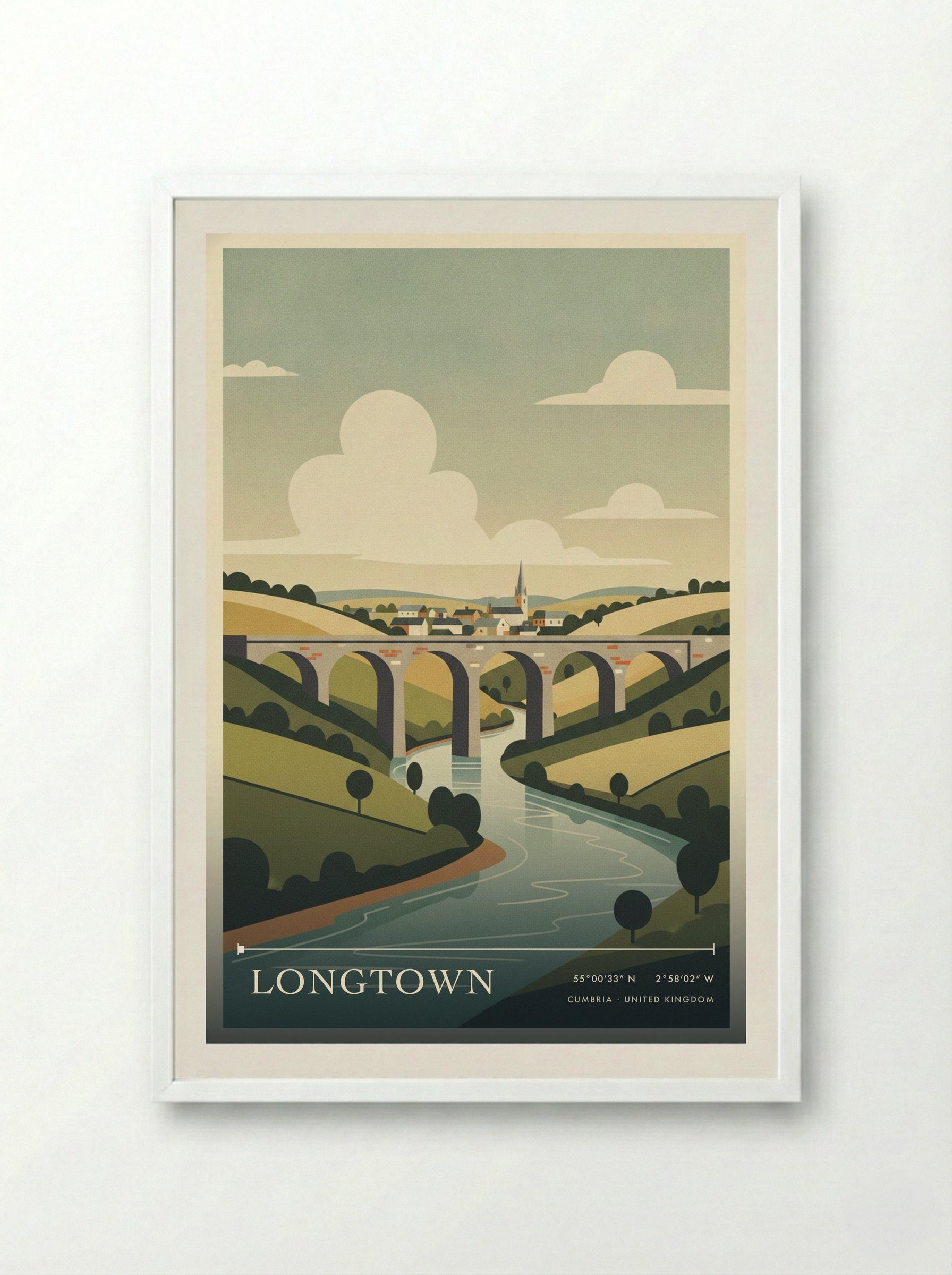 Longtown Cumbria United Kingdom Travel Poster - Framed Print White