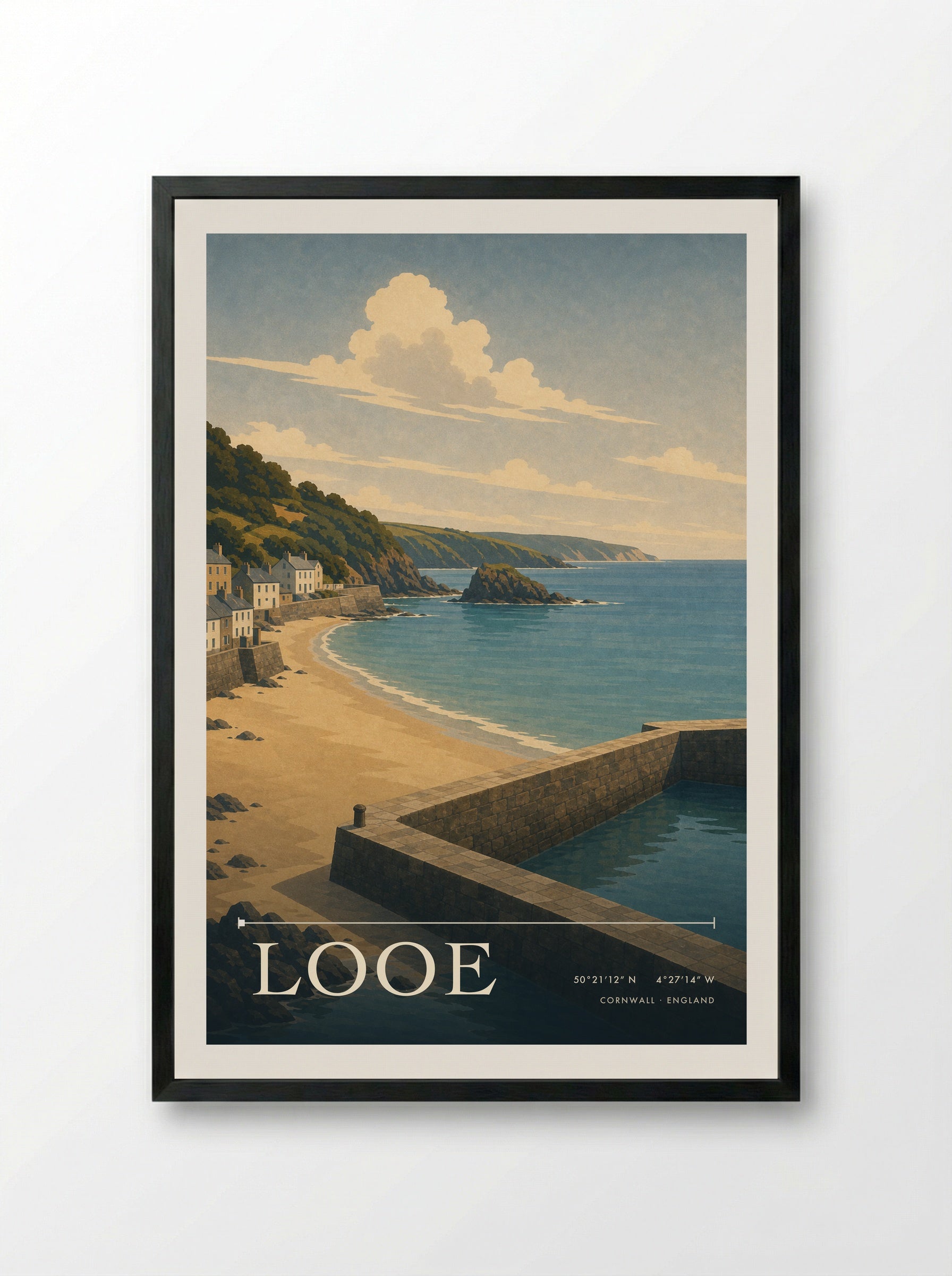 Looe Cornwall England Travel Poster - Framed Print Black