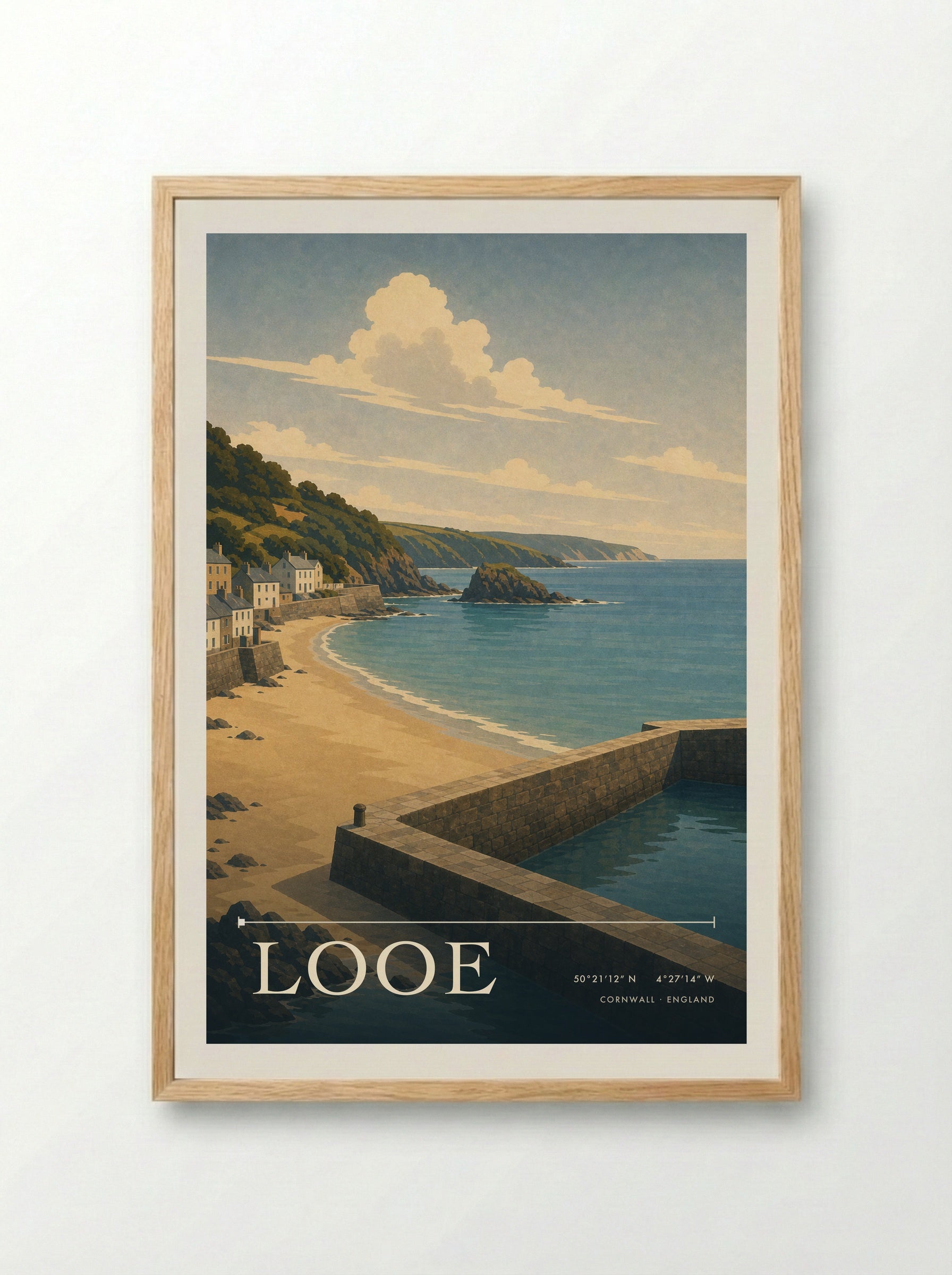 Looe Cornwall England Travel Poster - Framed Print Wood