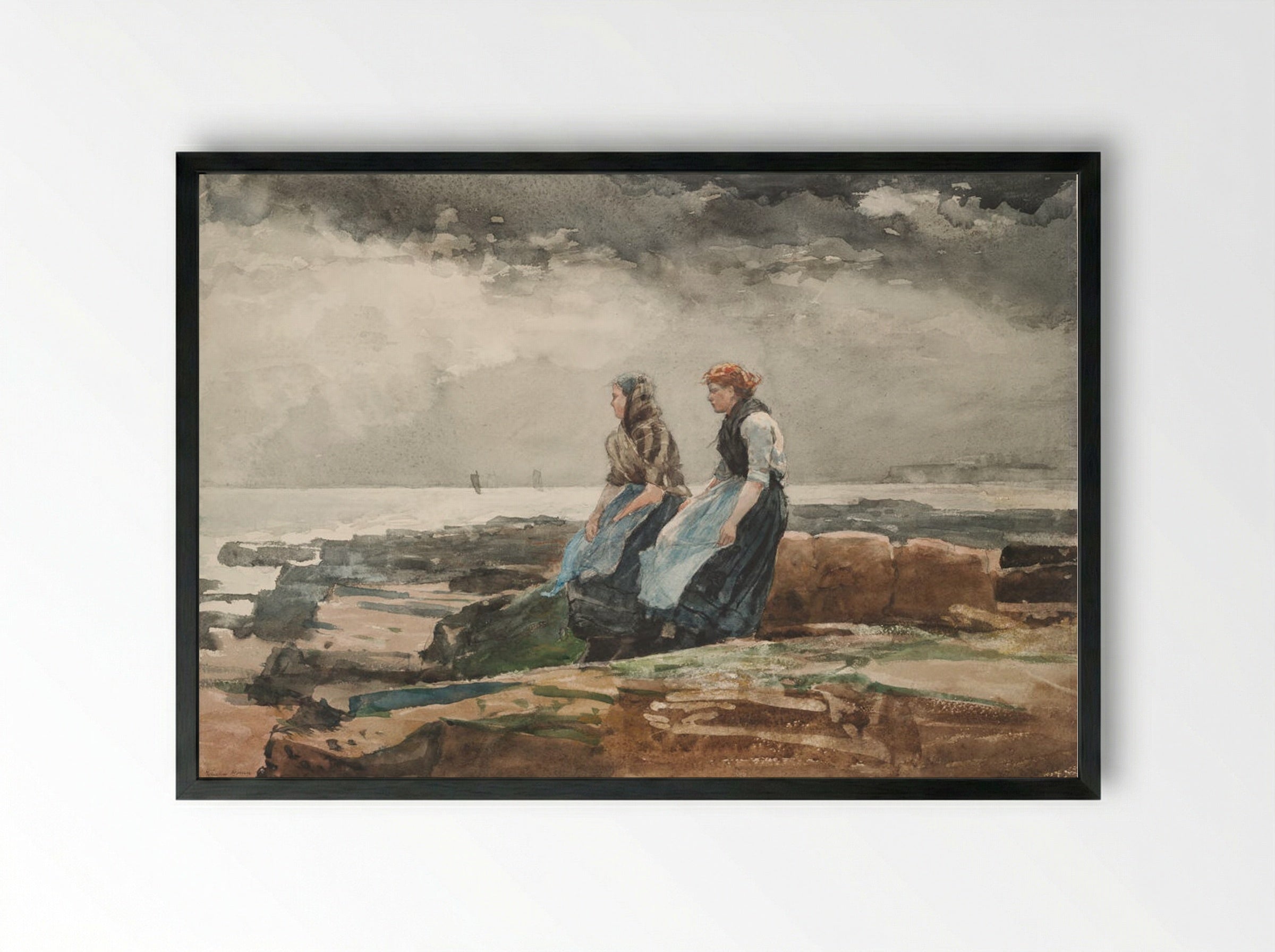 Looking Out to Sea - Winslow Homer - Framed Print Black