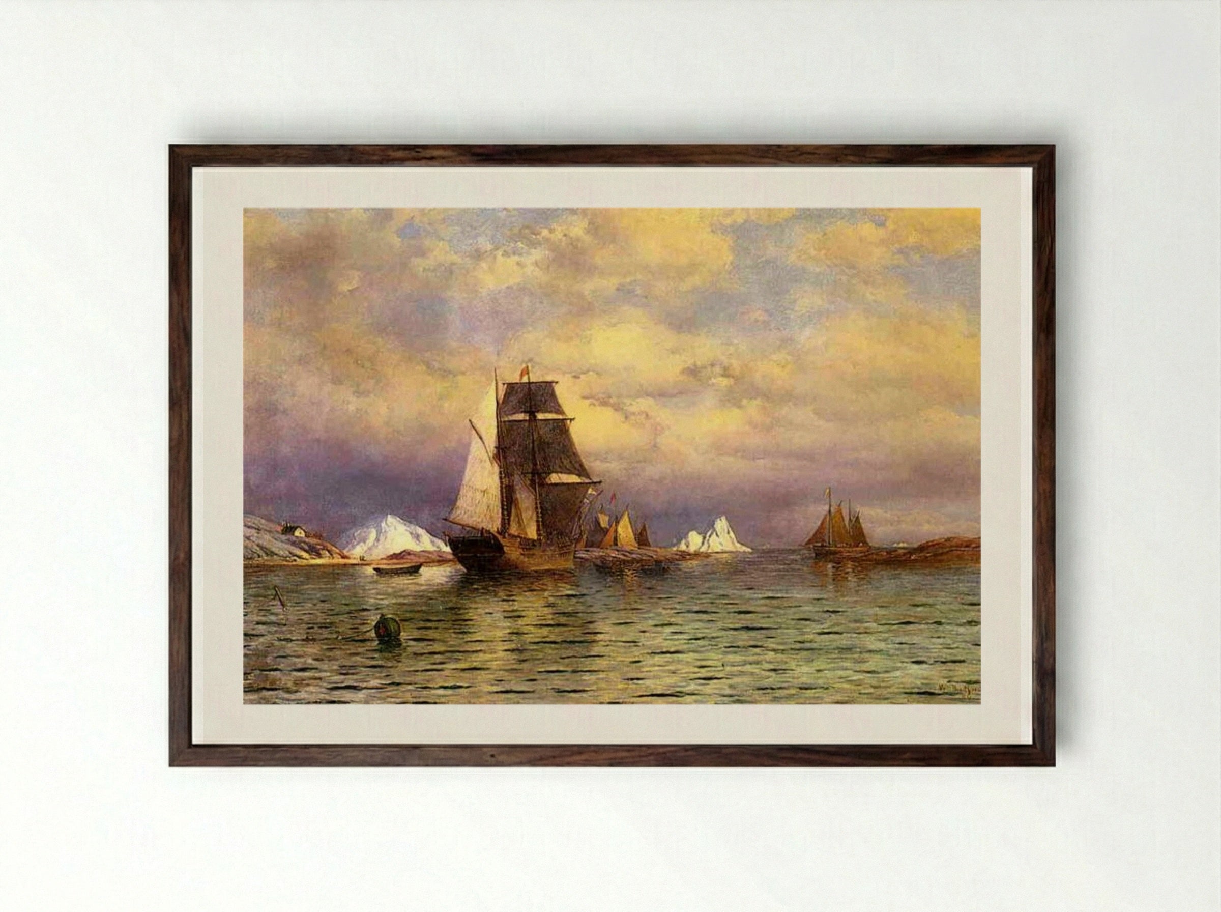 Looking out of Battle Harbor - William Bradford - Framed Print Dark Wood