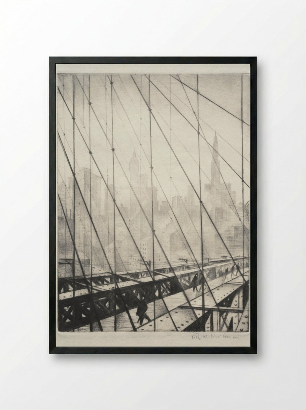 Looking through Brooklyn Bridge - Christopher Nevinson - Framed Print Black
