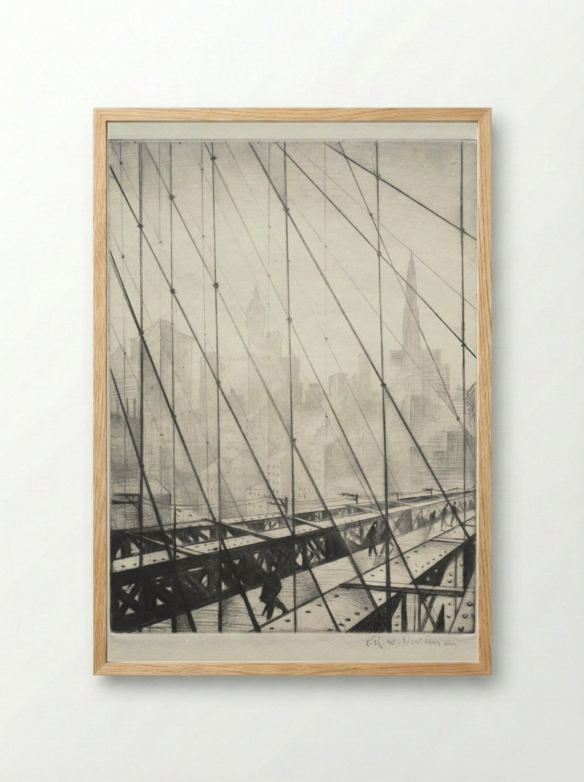 Looking through Brooklyn Bridge - Christopher Nevinson - Framed Print Wood
