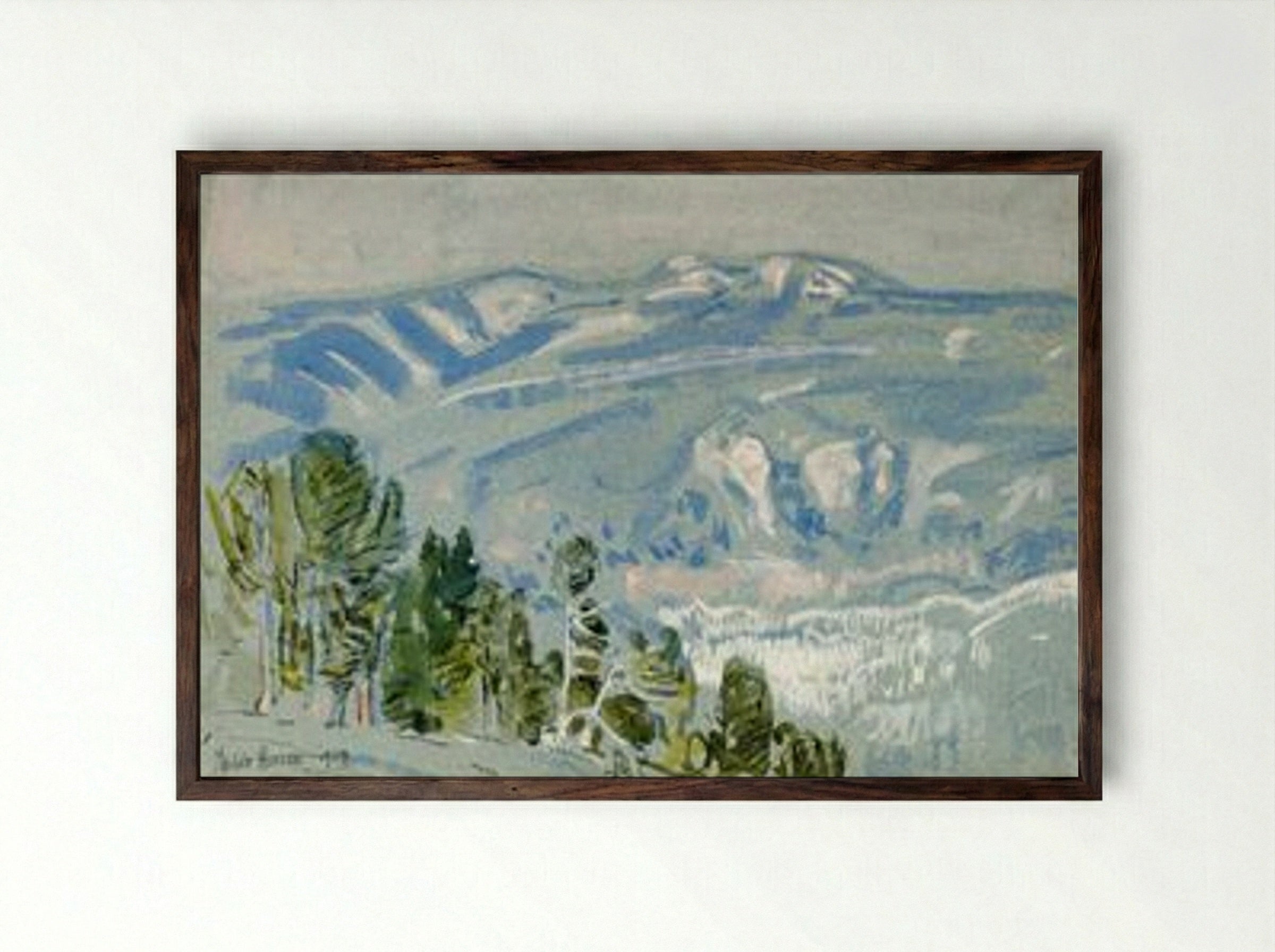 Looking towards Mount Adams from Mount Hood - Childe Hassam - Framed Print Dark Wood