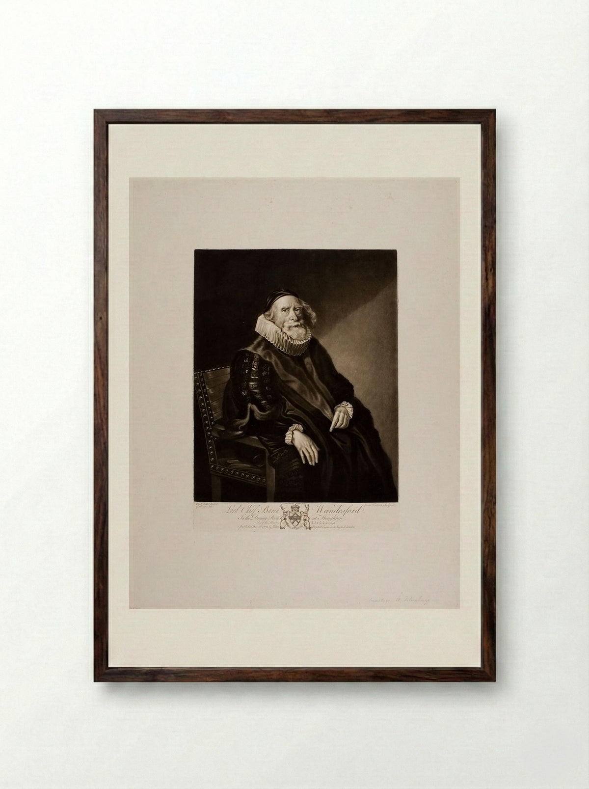 Lord Chief Baron Wandesford - James Watson - Framed Print Dark Wood