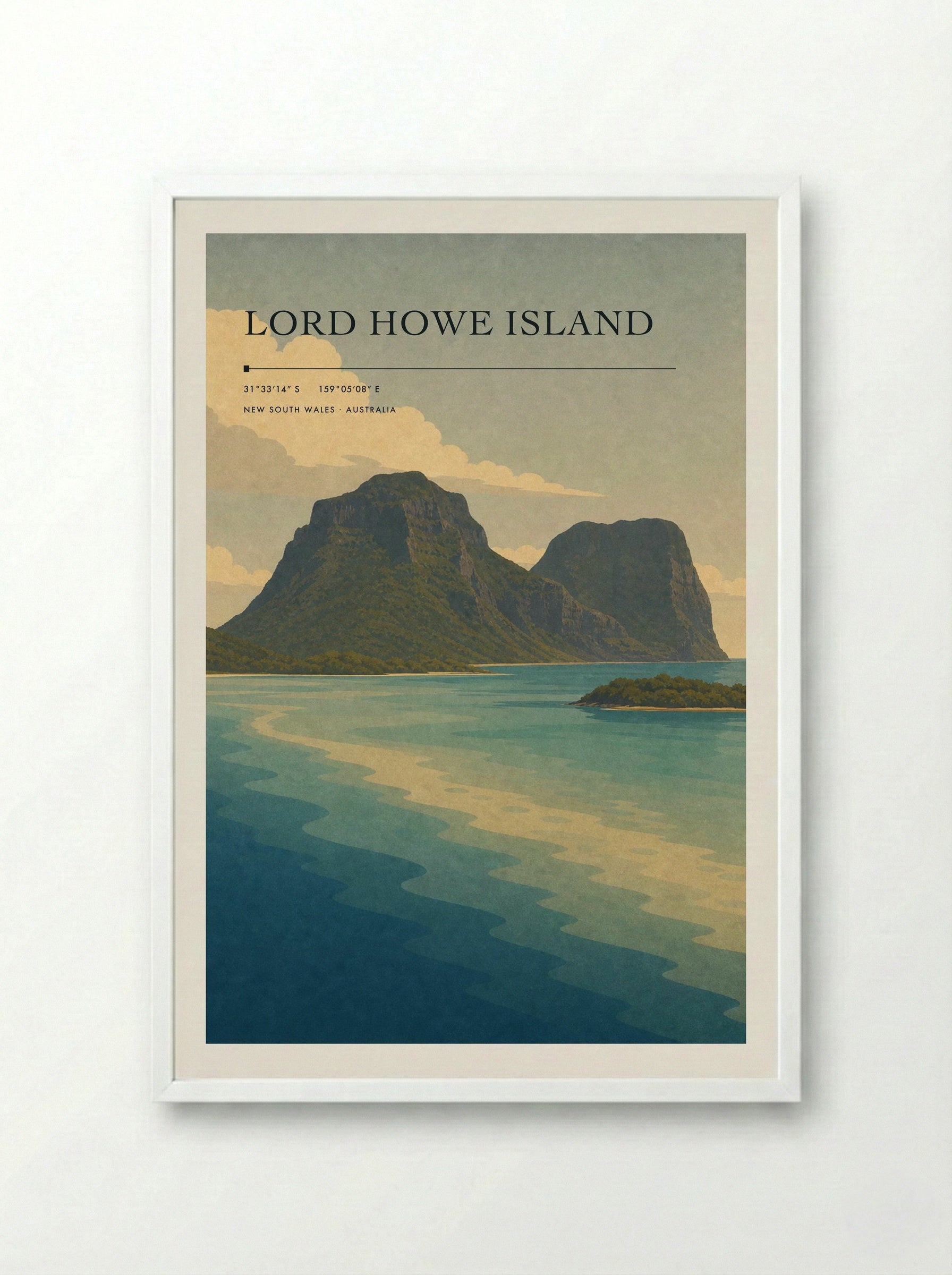 Lord Howe Island Travel Poster Artwork - Framed Print White