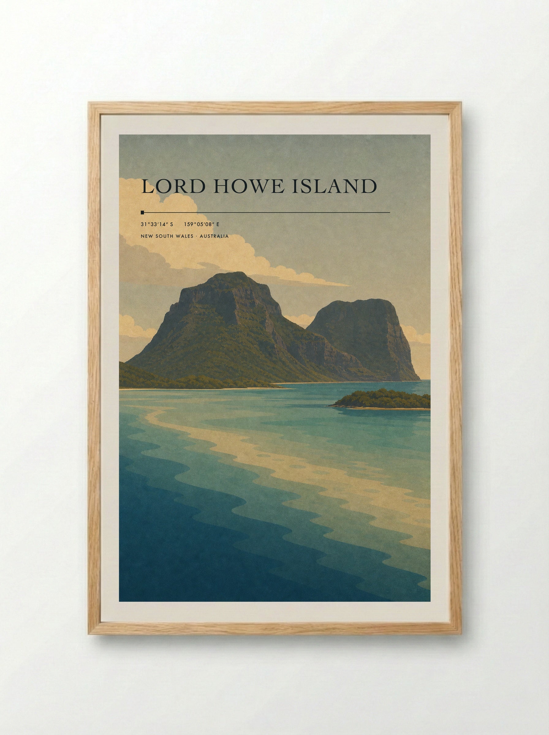 Lord Howe Island Travel Poster Artwork - Framed Print Wood