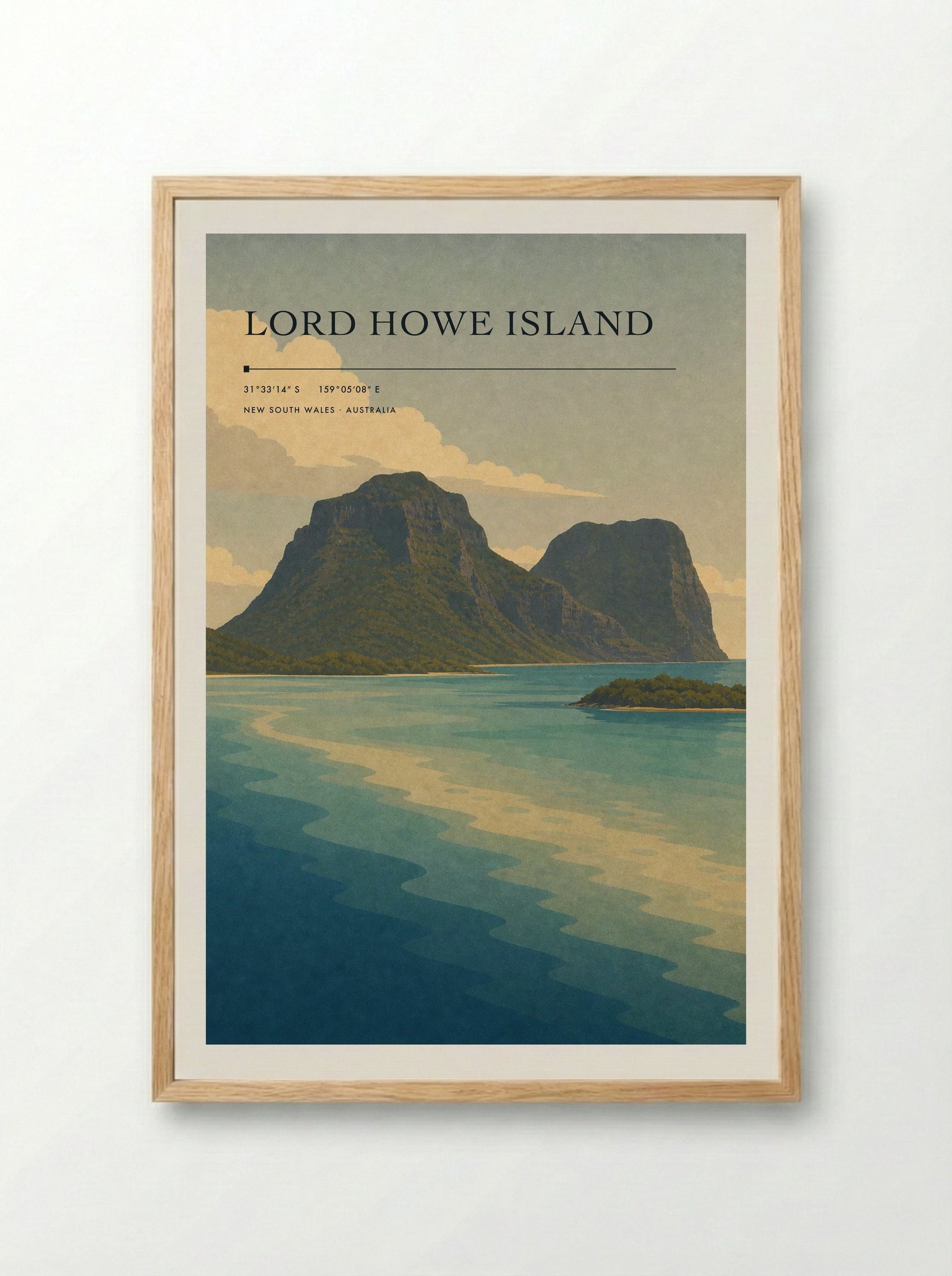 Lord Howe Island Travel Poster Artwork - Framed Print Wood