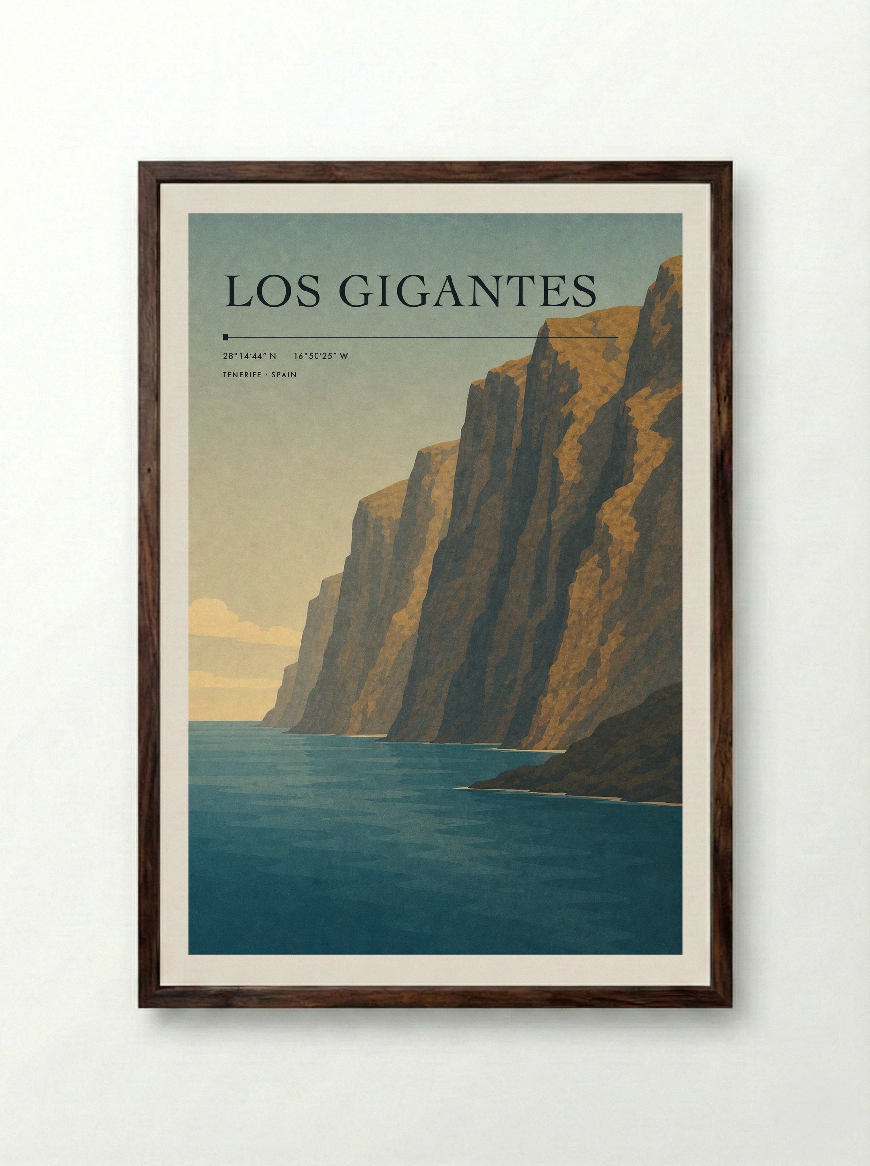 Los Gigantes Travel Poster Artwork - Framed Print Dark Wood