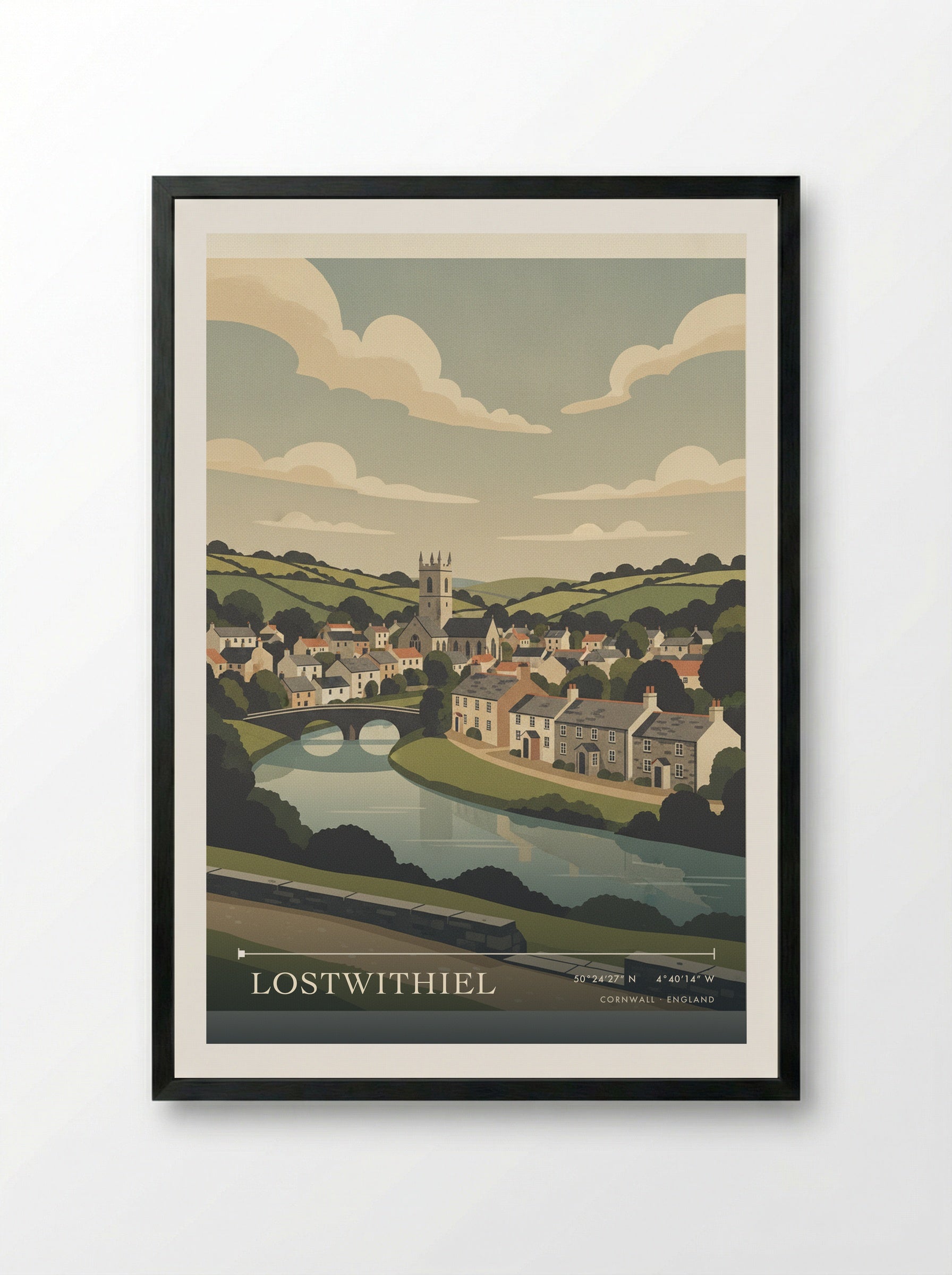 Lostwithiel Cornwall England Travel Poster - Framed Print Black