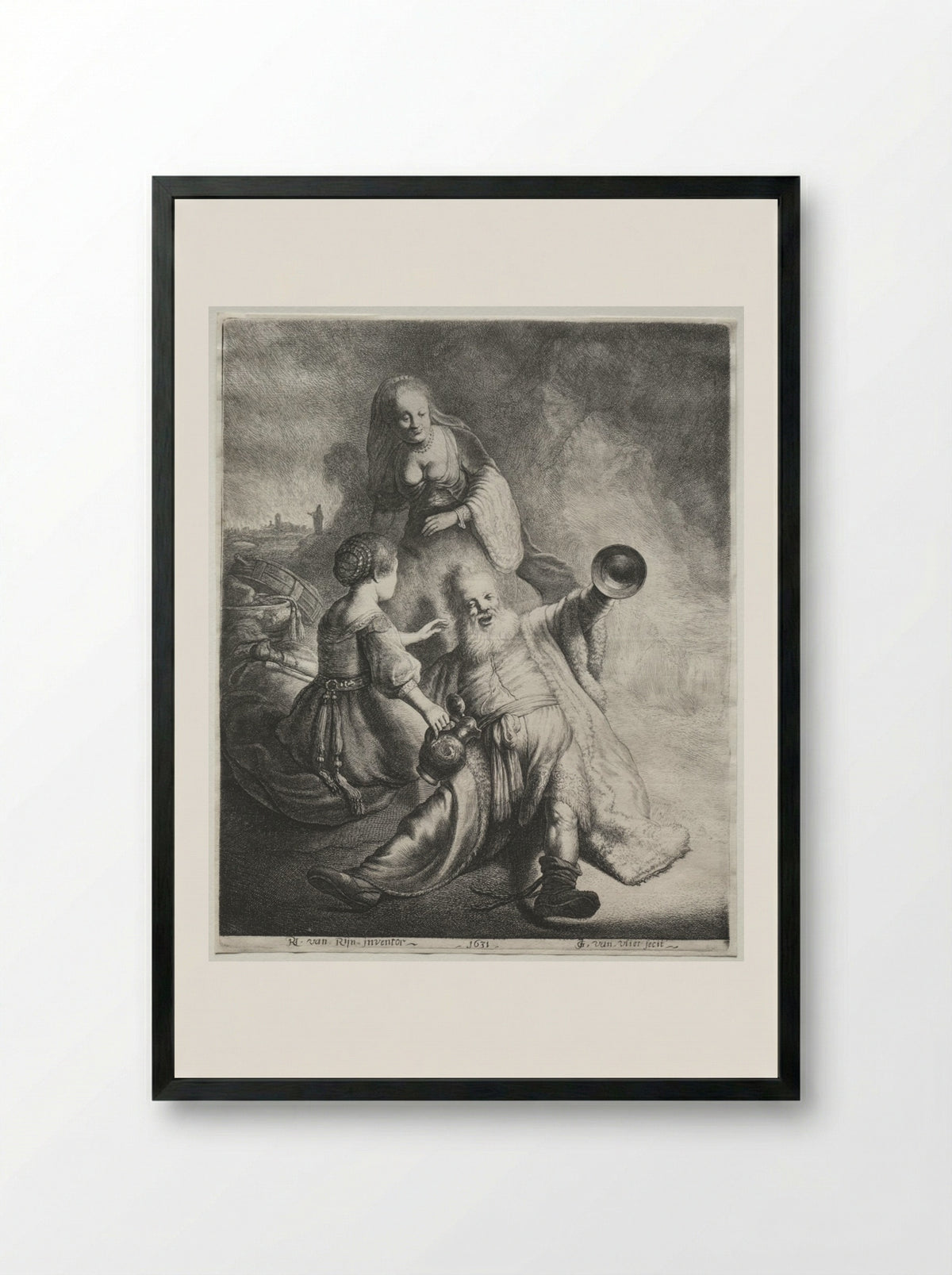 Lot and His Daughters - Jan Georg van Vliet - Framed Print Black