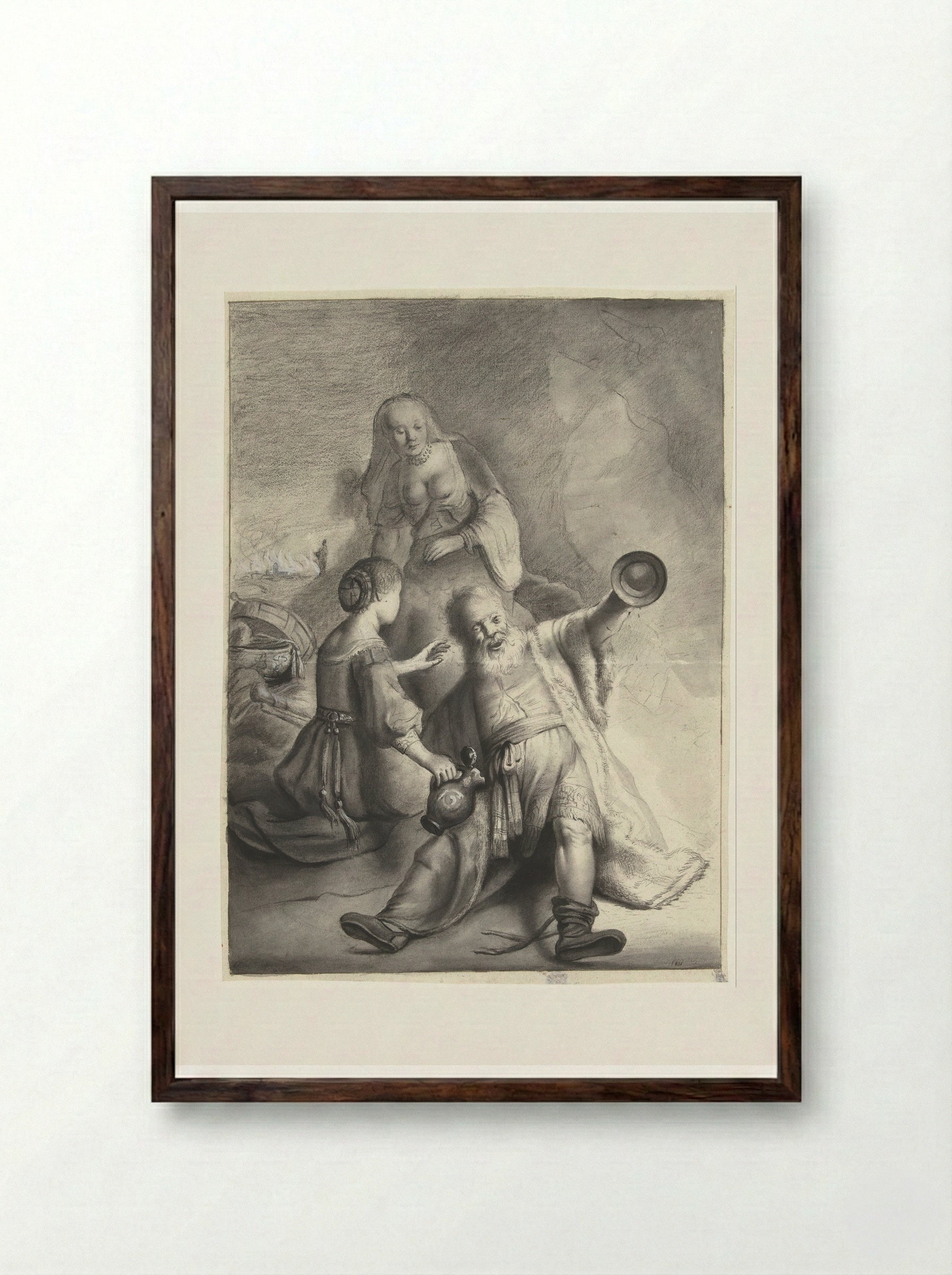 Lot and His Daughters - Moses ter Borch - Framed Print Dark Wood
