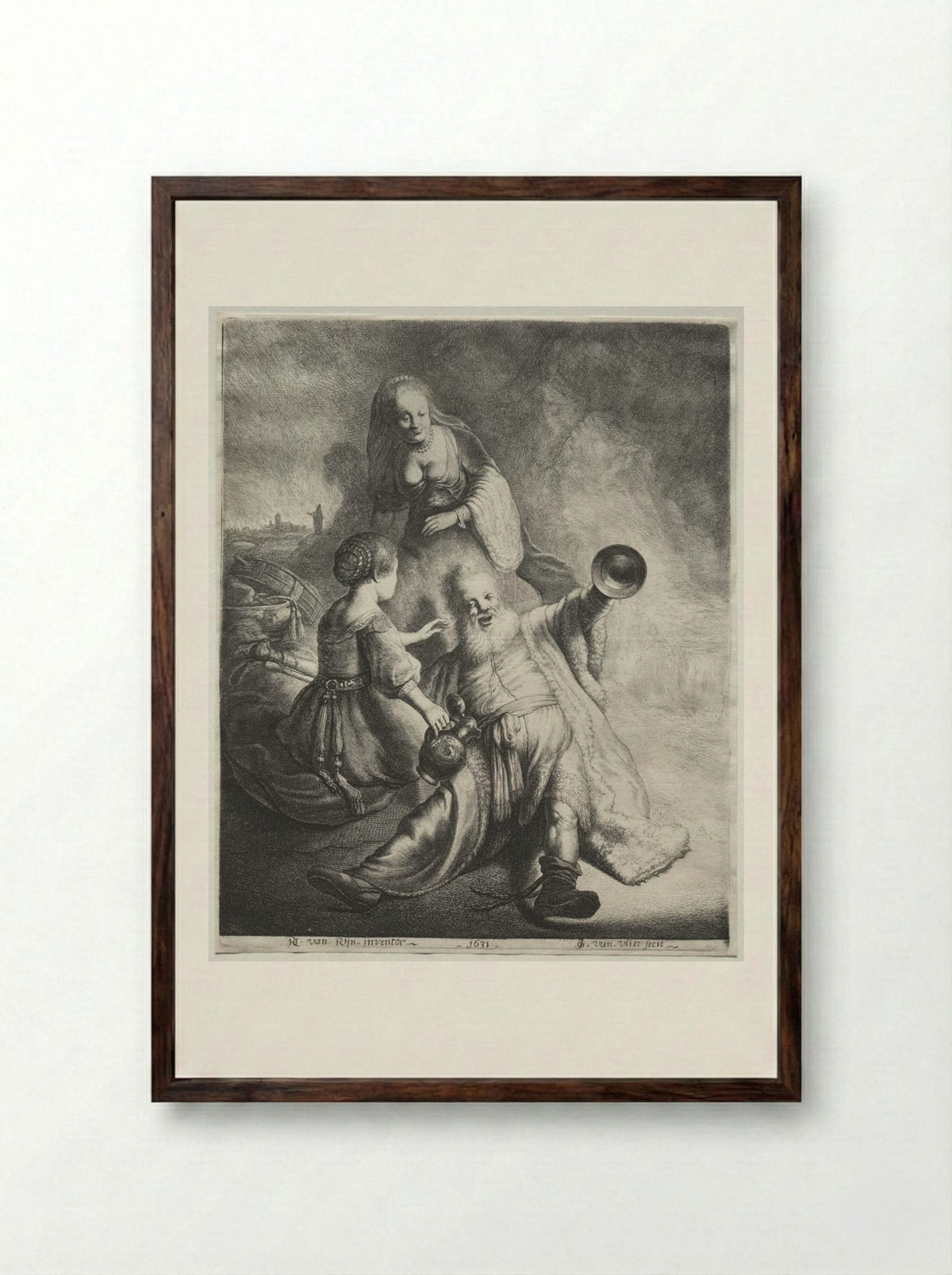 Lot and His Daughters - Jan Georg van Vliet - Framed Print Dark Wood