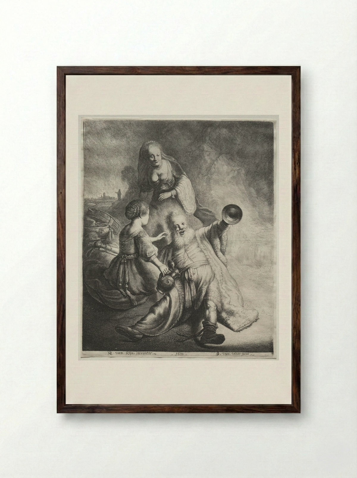 Lot and His Daughters - Jan Georg van Vliet - Framed Print Dark Wood