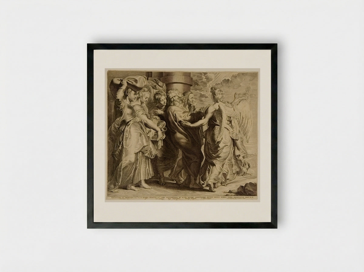 Lot and His Family Leaving Sodom - Lucas Vorsterman I - Framed Print Black