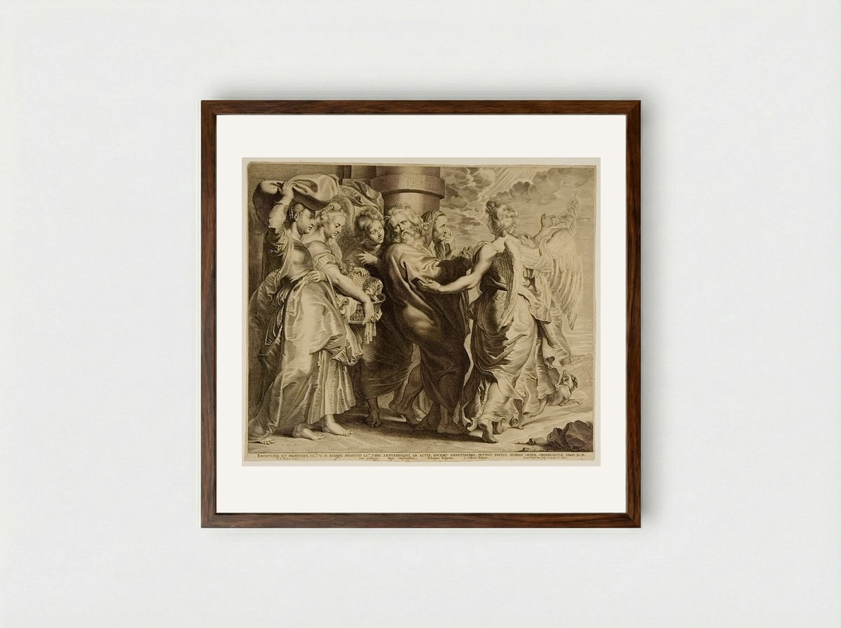 Lot and His Family Leaving Sodom - Lucas Vorsterman I - Framed Print Dark Wood